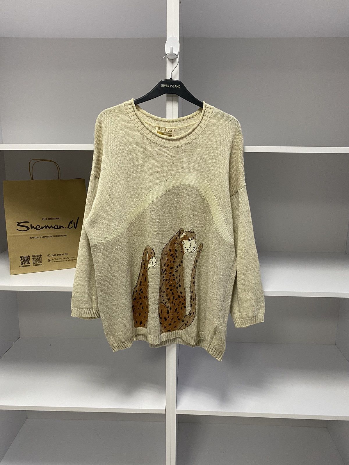Designer × Vintage Vintage Poi by Krizia women’s tiger printed jumper sweater Size L / US 10 / IT 46 - 2 Thumbnail