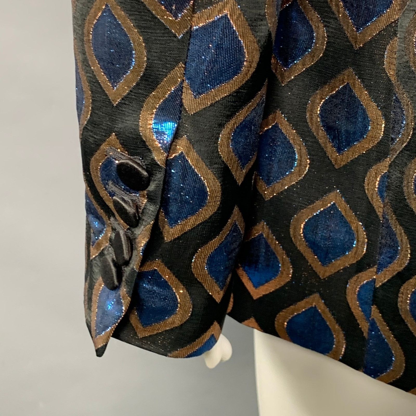 Etro Black Blue Metallic Geometric Peak Lapel Jacket Blazer Size M / US 6-8 / IT 42-44 - 6 Thumbnail