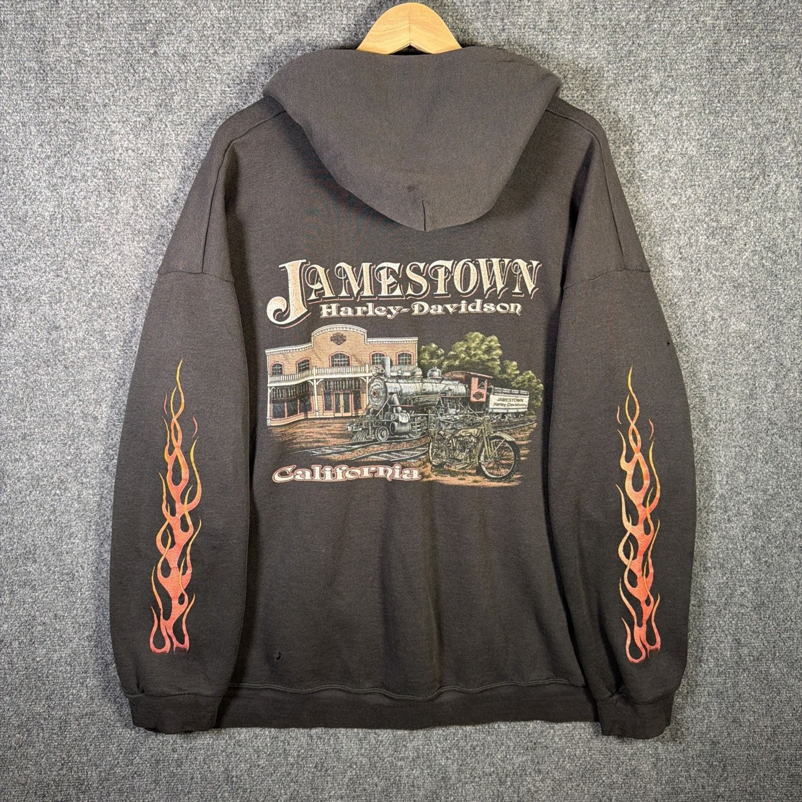 Harley Davidson Vintage Harley Davidson Hoodie Mens 2XL Black 90s Flames Size US XXL / EU 58 / 5 - 8 Thumbnail