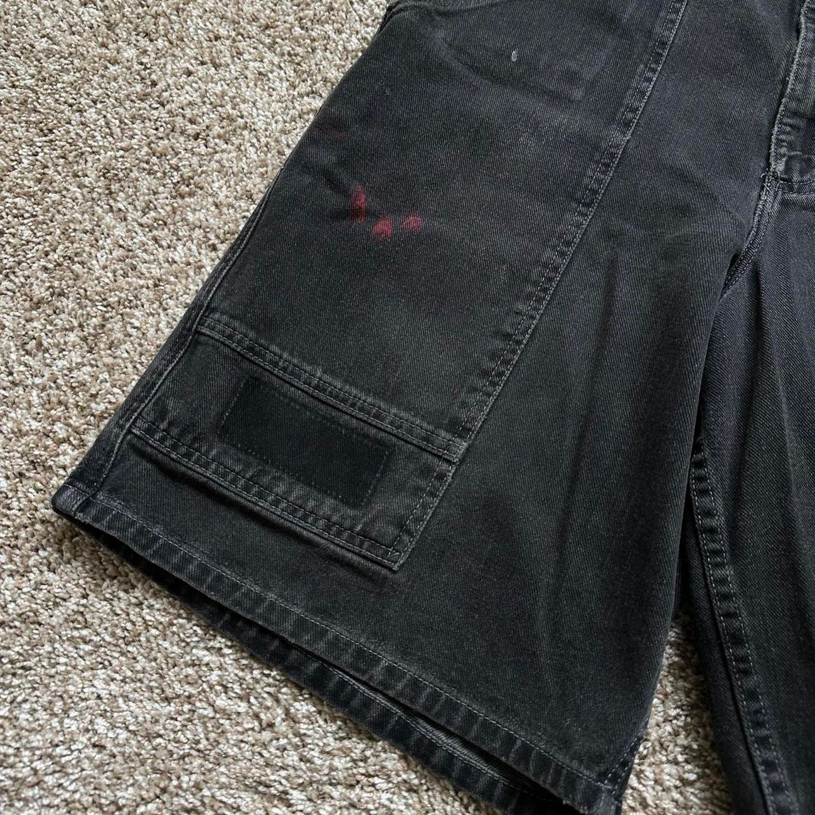 Vintage Thrashed Lee Pipes Black Denim Baggy Long Jean Short