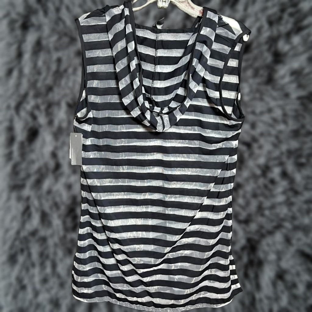 Kenneth Cole KENNETH COLE Swim Cover Up Large Beach Hooded Striped Resort Nautical Sheer Chic Tank Sleeveless Jersey Black V-Neck Pullover Regular Women L Size L / US 10 / IT 46 - 1 Thumbnail