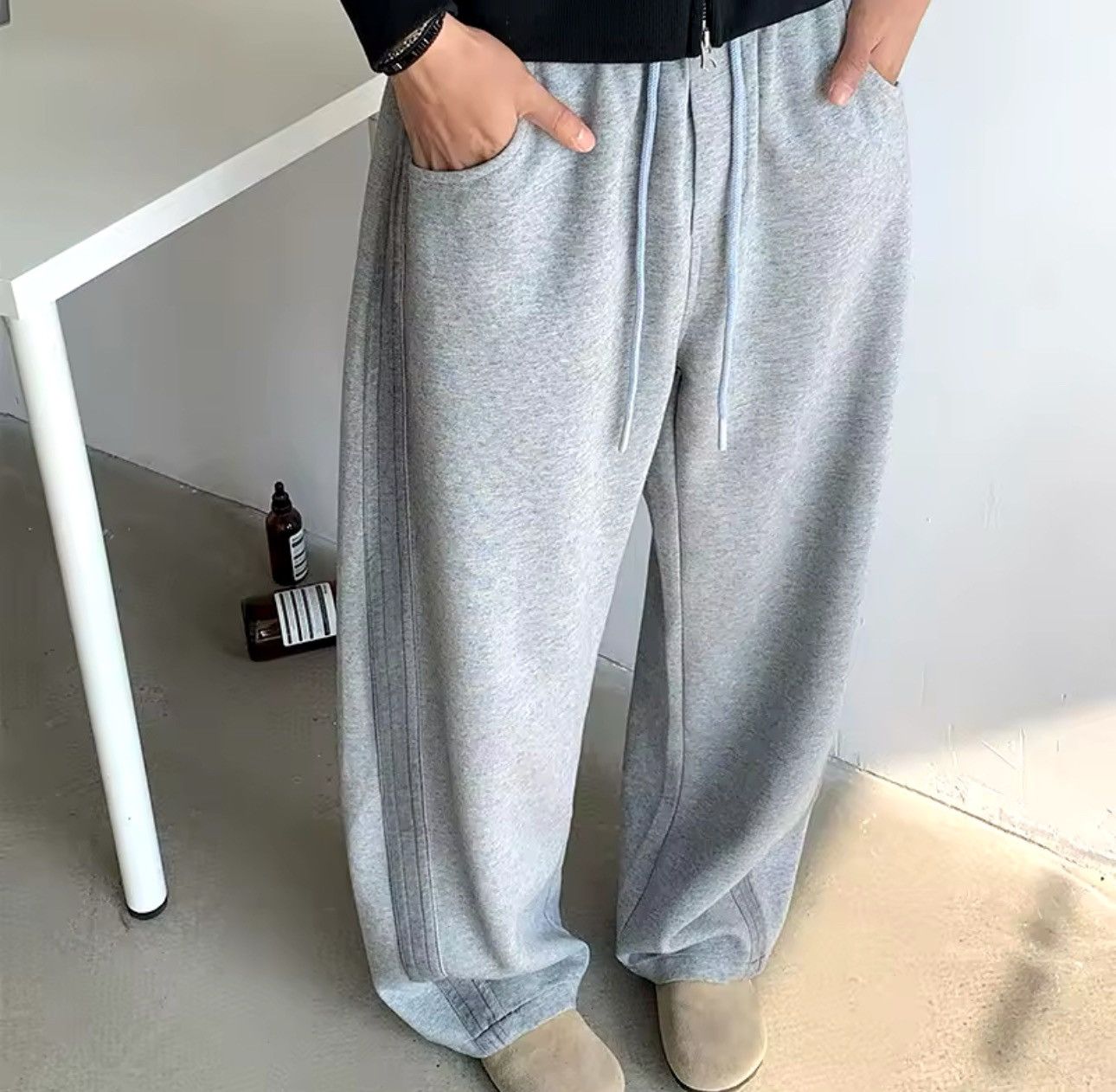 Japanese Brand × Other Fleece Casual Pants Side Striped Wide Leg Straight Sweatpant Size US 28 / EU 44 - 2 Thumbnail