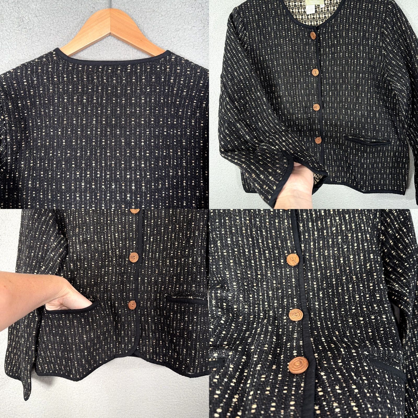 The Territory Ahead VINTAGE Territory Ahead Jacket Womens M Black Textured Silk Blend Cardigan Size M / US 6-8 / IT 42-44 - 8 Thumbnail