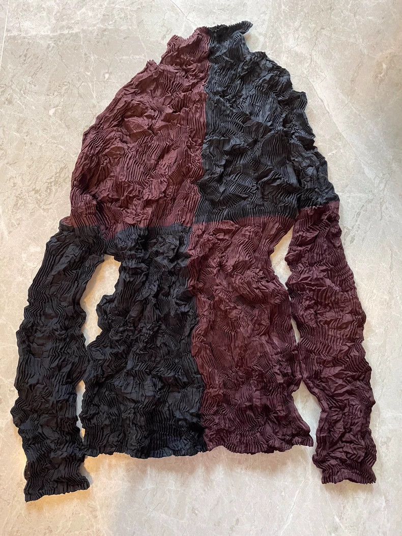 Issey Miyake Issey Miyake Long-sleeved top with brown and black main co Size L / US 10 / IT 46 - 2 Thumbnail