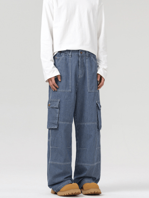 Japanese Brand × Jean American retro striped distressed cargo jeans Size US 32 / EU 48 - 2 Thumbnail