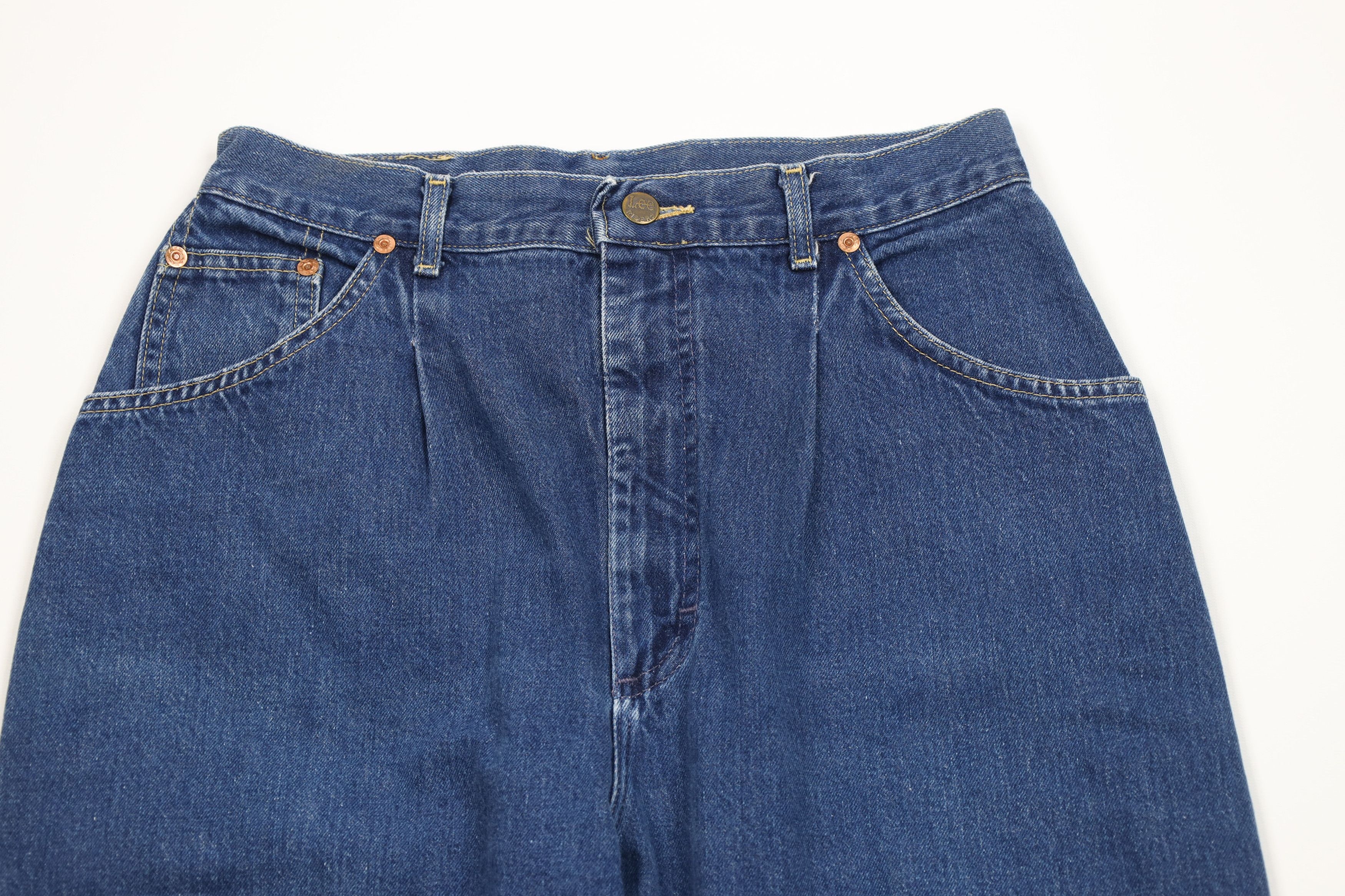 Lee Vintage 80s 90s Lee High Waisted Tapered Leg Jeans USA Blue Size 36" / US 14 / IT 50 - 2 Thumbnail