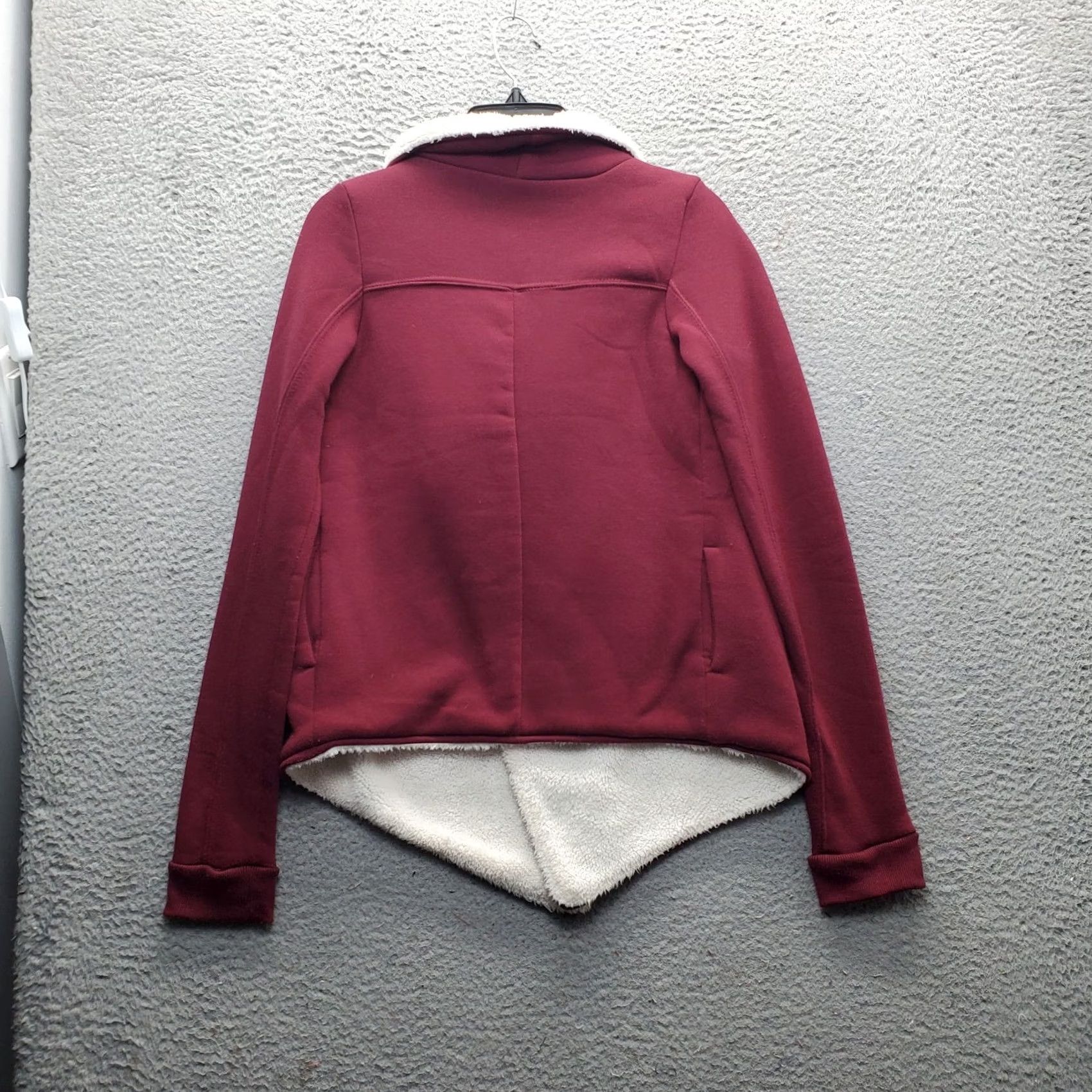 Vintage Supernova Cardigan Womens S Burgundy Sherpa Lined Shawl Open Front Knit Shirt Size S / US 4 / IT 40 - 2 Thumbnail