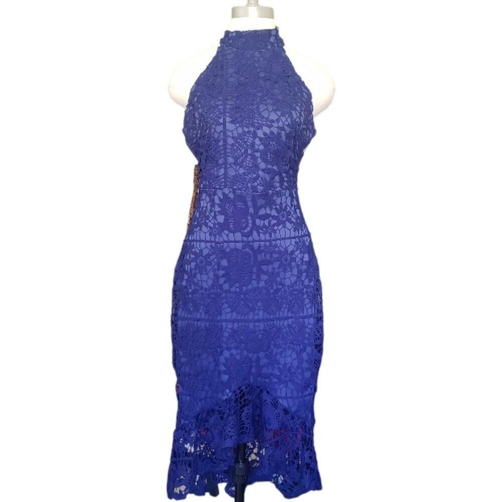 Designer CT1472 Blue Iman Style Lace Lined Body Con Dress M Size M / US 6-8 / IT 42-44 - 1 Thumbnail