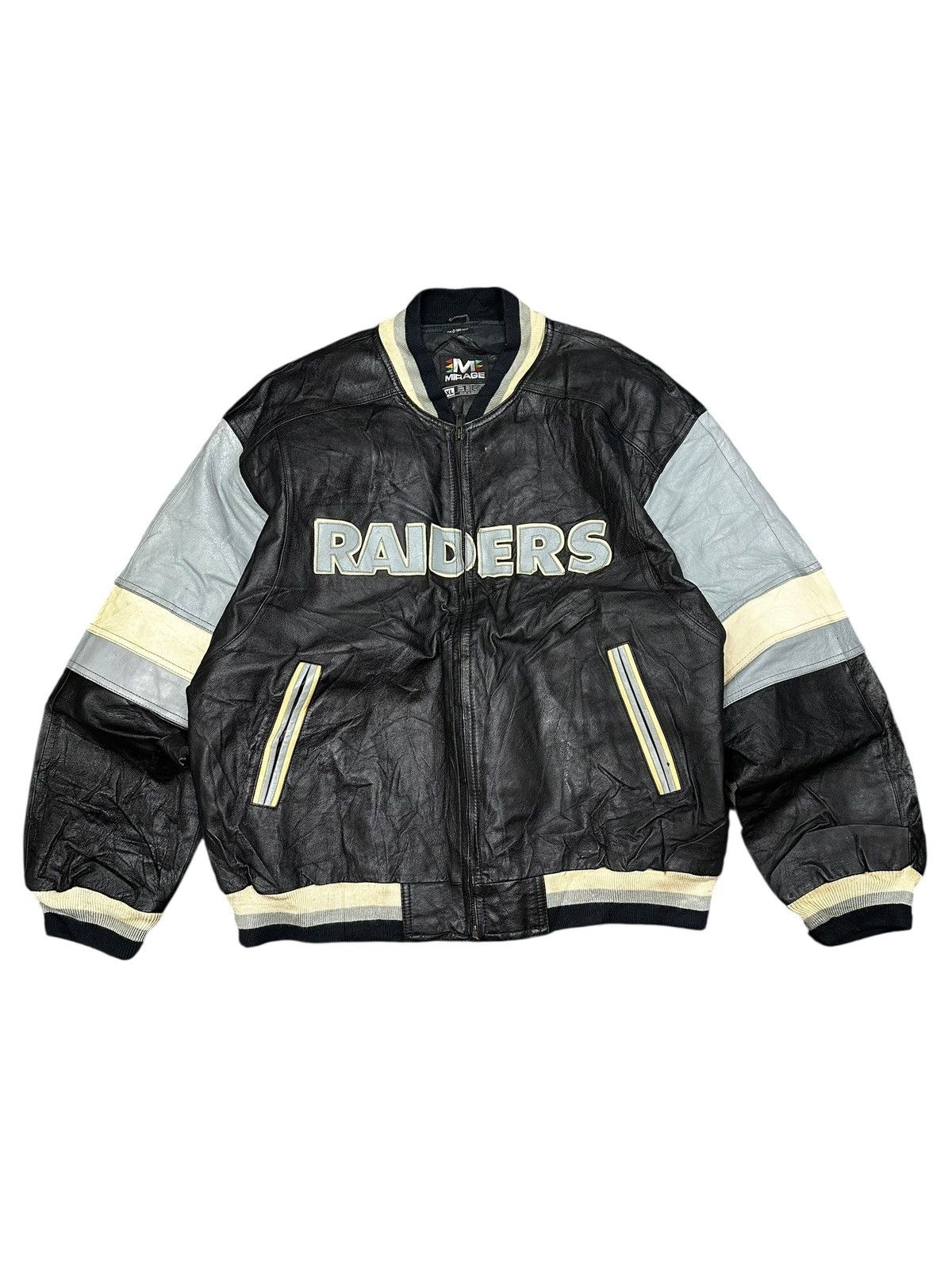 Vintage 90s Raiders Leather Varsity Jacket Big Logo