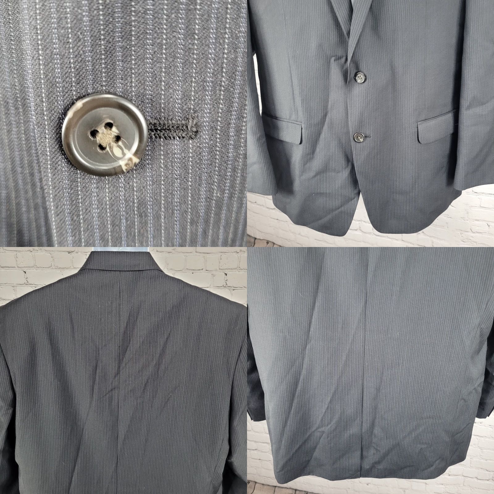 Chaps Chaps Black Wool Blend Pinstriped 2 Button Vented Notch Blazer Sport Coat 46L Mens Size 46R - 8 Thumbnail