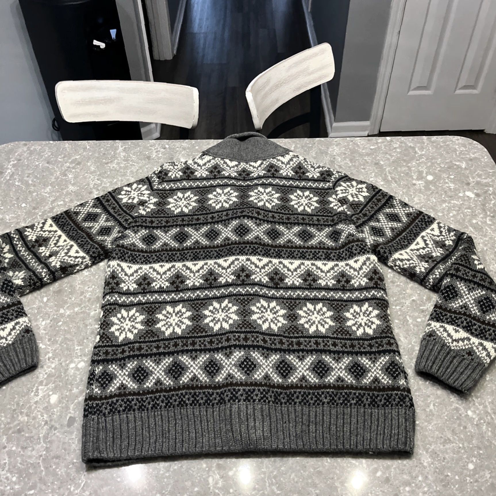 Vintage Tris Line Mens X Gray Fair Isle Sweater Cardigan Knit Crew Neck Long Sleeve Wool Blend Classic Fit All Seasons Regular XL Size US XL / EU 56 / 4 - 8 Thumbnail