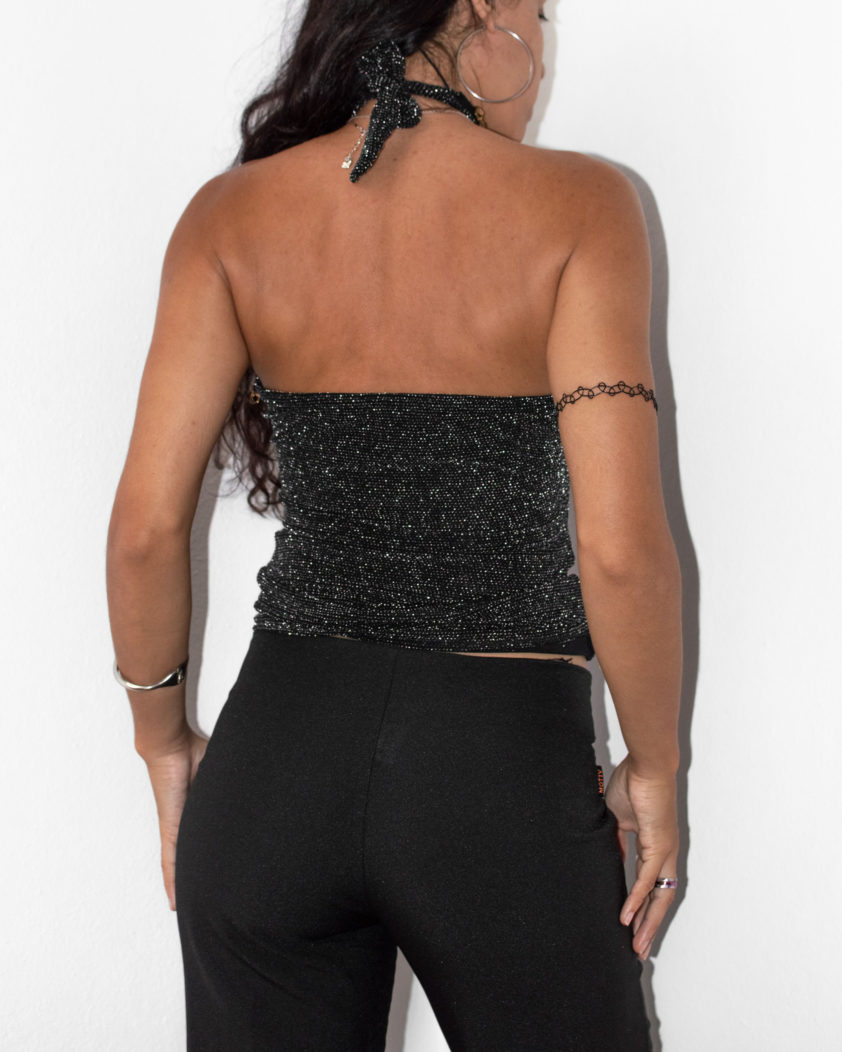 Vintage Vintage Y2K Clubbing Grey Lurex Halter Neck Top Size S / US 4 / IT 40 - 2 Thumbnail