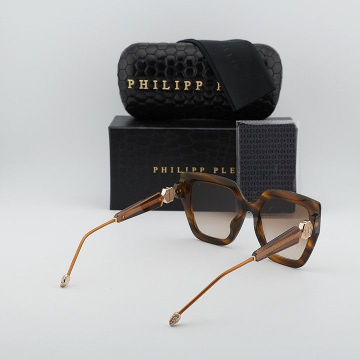 Philipp Plein Philipp Plein SPP064S 03BQ Sunglasses Brown Square Frame Size ONE SIZE - 8 Thumbnail