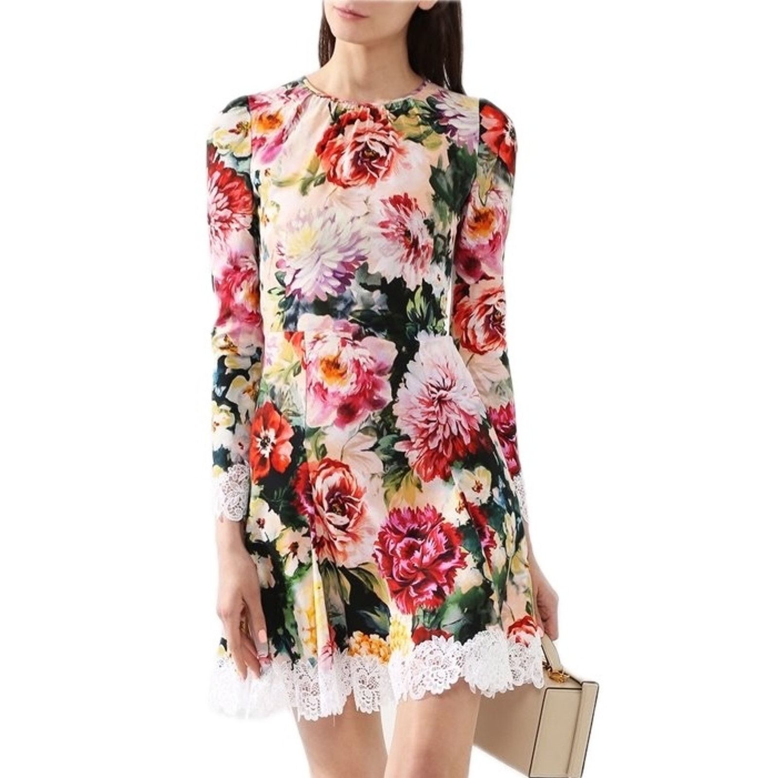 Dolce & Gabbana Dolce & Gabbana Lace Floral Crepe Mini Dress Multi IT 42 / M Size M / US 6-8 / IT 42-44 - 1 Thumbnail