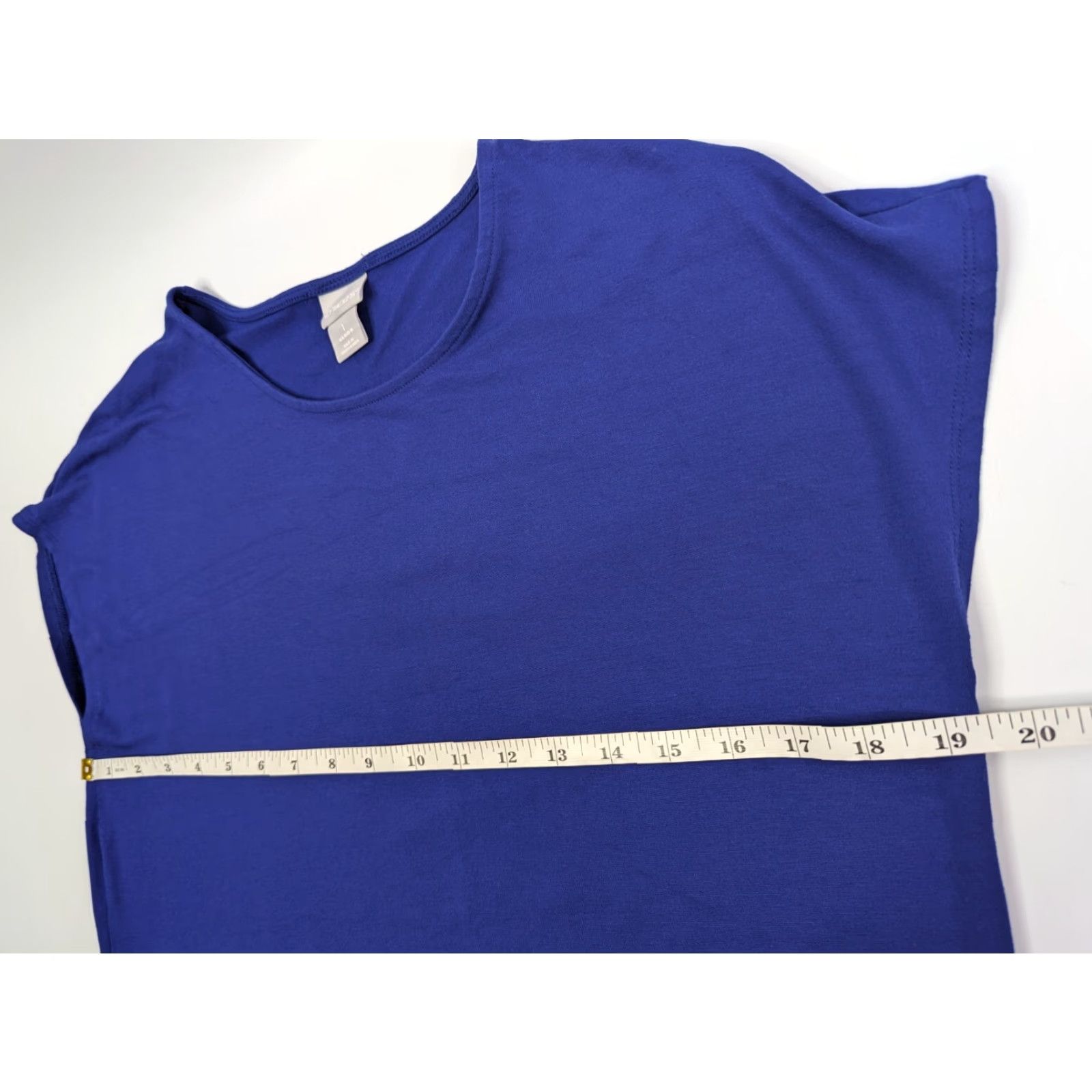 Vintage Chico's Shirt Tunic Top Women Blue Wedge Short Sleeve Round Neck Pullover Knit Rayon Blend 1 Medium Size M / US 6-8 / IT 42-44 - 4 Thumbnail