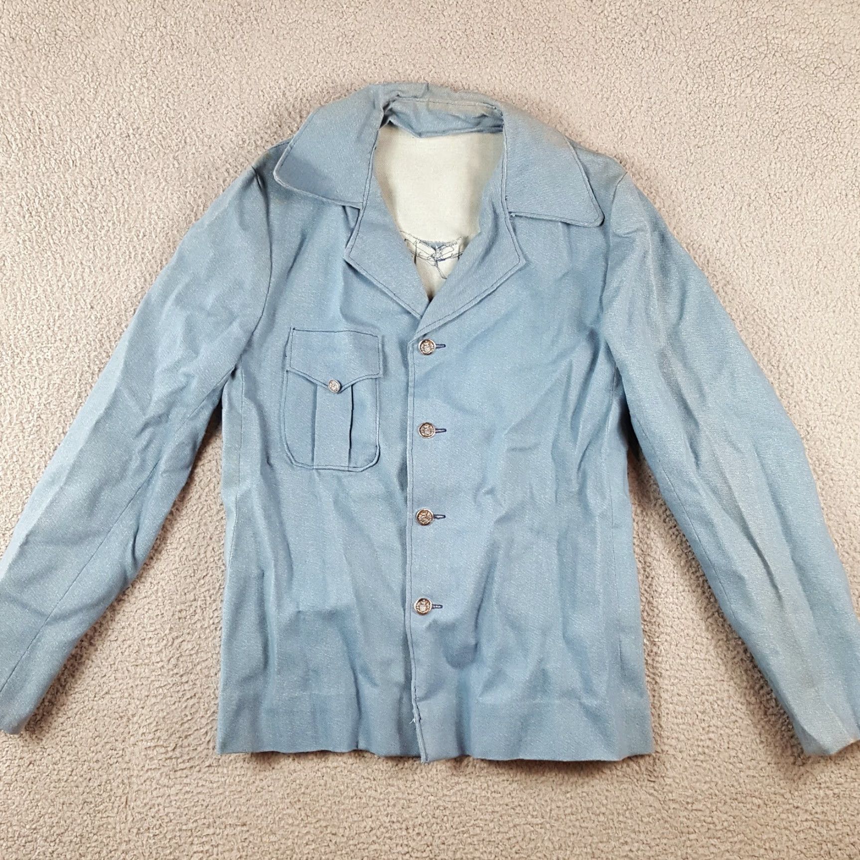 Denime Vintage 80s Chambray Denim Military Womens Small Button Sportscoat Blazer Jacket Size S / US 4 / IT 40 - 2 Thumbnail