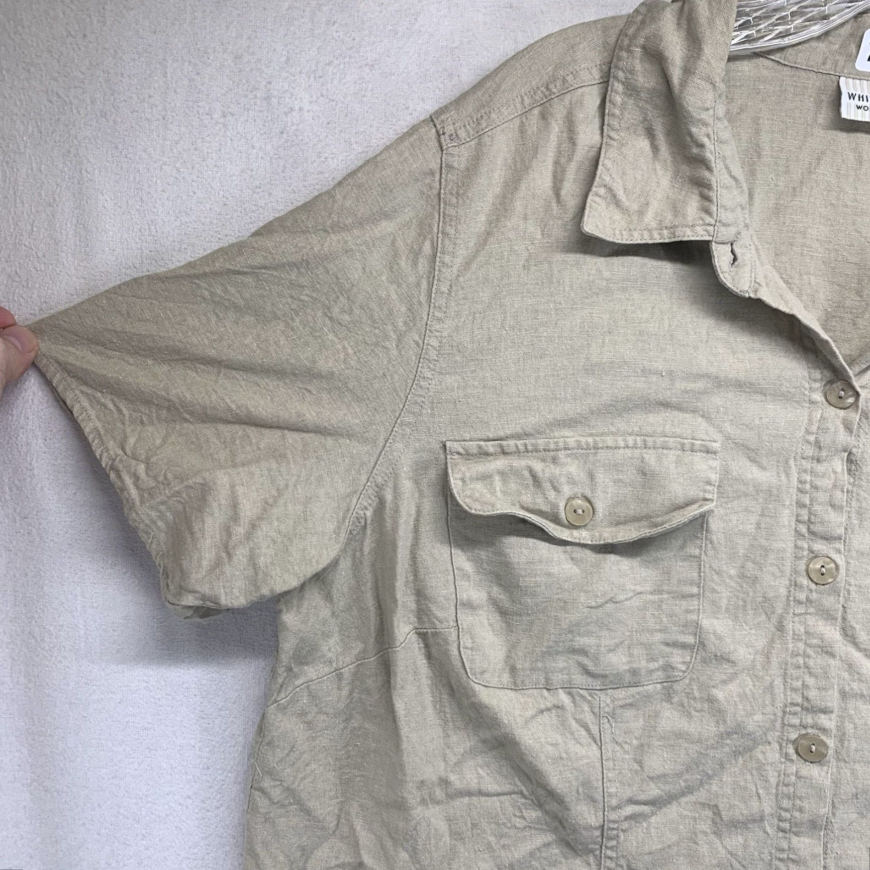 Vintage VINTAGE White Stag Women's 16W Button-Down Shirt Linen Cotton Short Sleeve Collared Pockets Casual Bohemian 80s 90s Natural Earth Tones Size XXL / US 16-18 / IT 52-54 - 5 Thumbnail
