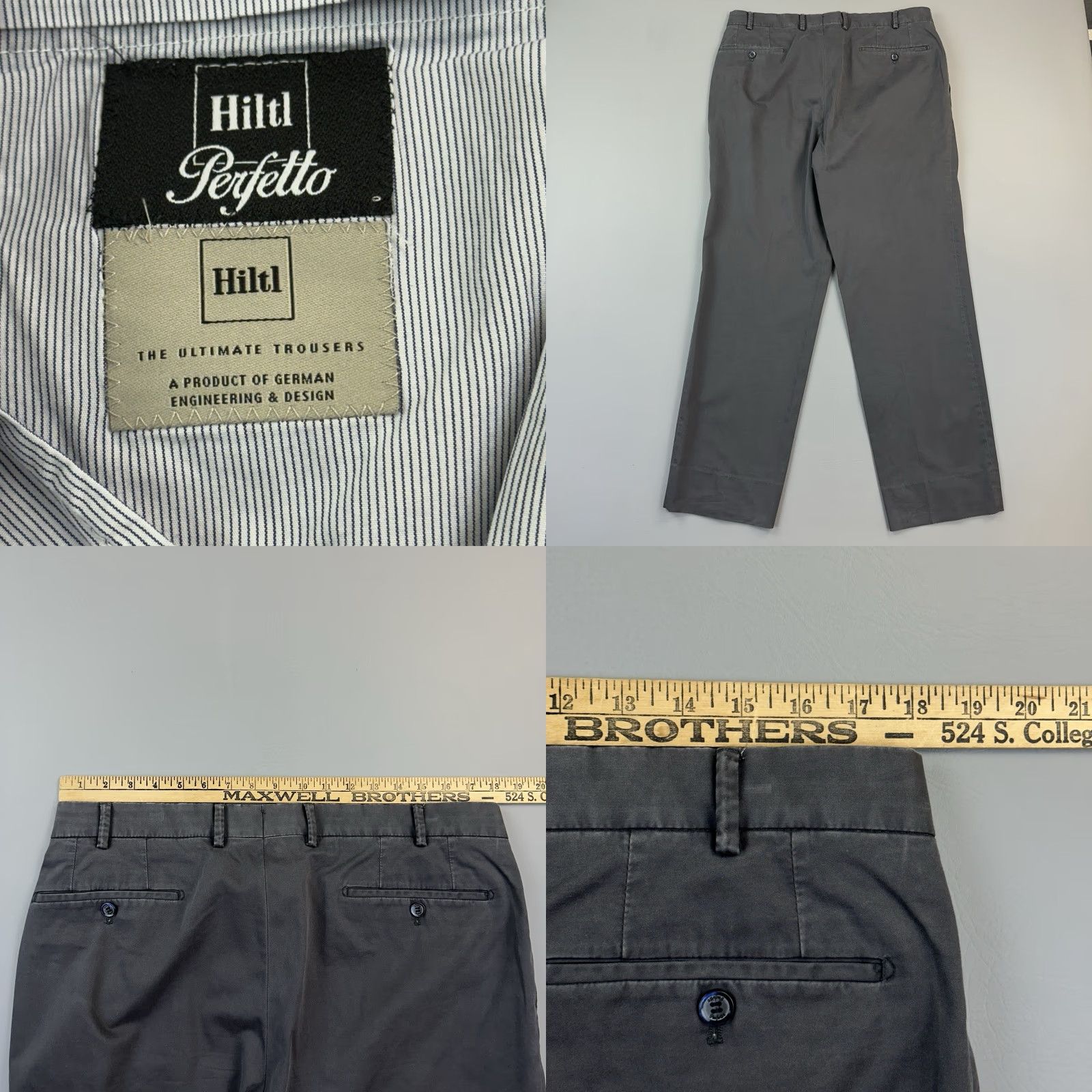 Vintage Hiltl Perfetto Pants Mens 36x30 Gray Cotton Stretch Dress Chino Trousers Size US 36 / EU 52 - 9 Thumbnail