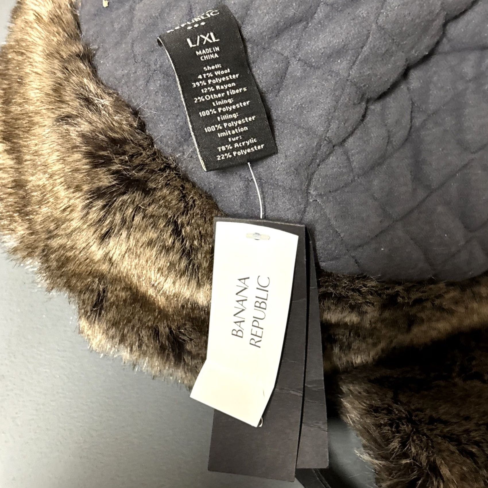 Banana Republic Banana Republic Trapper Hat Unisex Adults L/XL Blue Quilted Faux Fur Ear Flap Winter New With Tags Size ONE SIZE - 8 Thumbnail