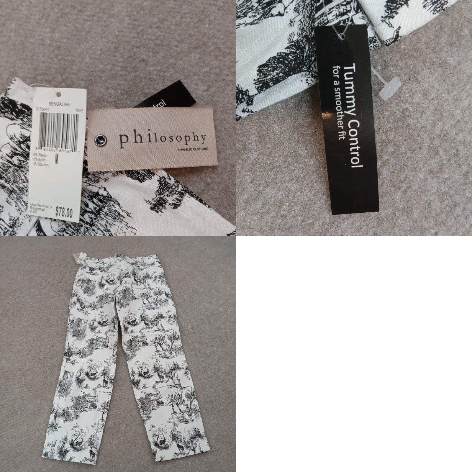 Vintage Philosophy Womens Medium White Black Ankle Stretch Pants Size 31" - 8 Thumbnail