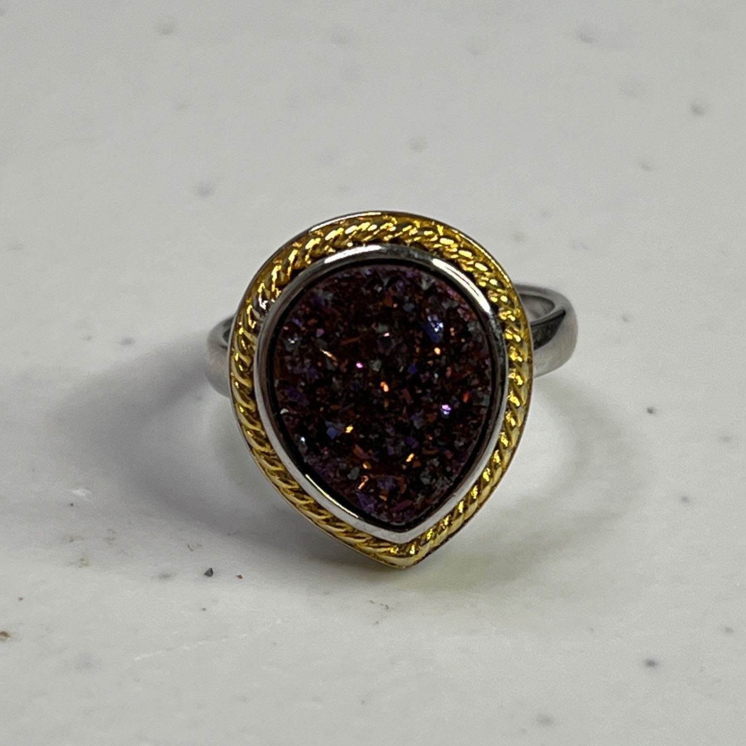 Designer Silver Teardrop Purple Druzy Gemstone Women's Ring Size 6 Size ONE SIZE - 4 Thumbnail