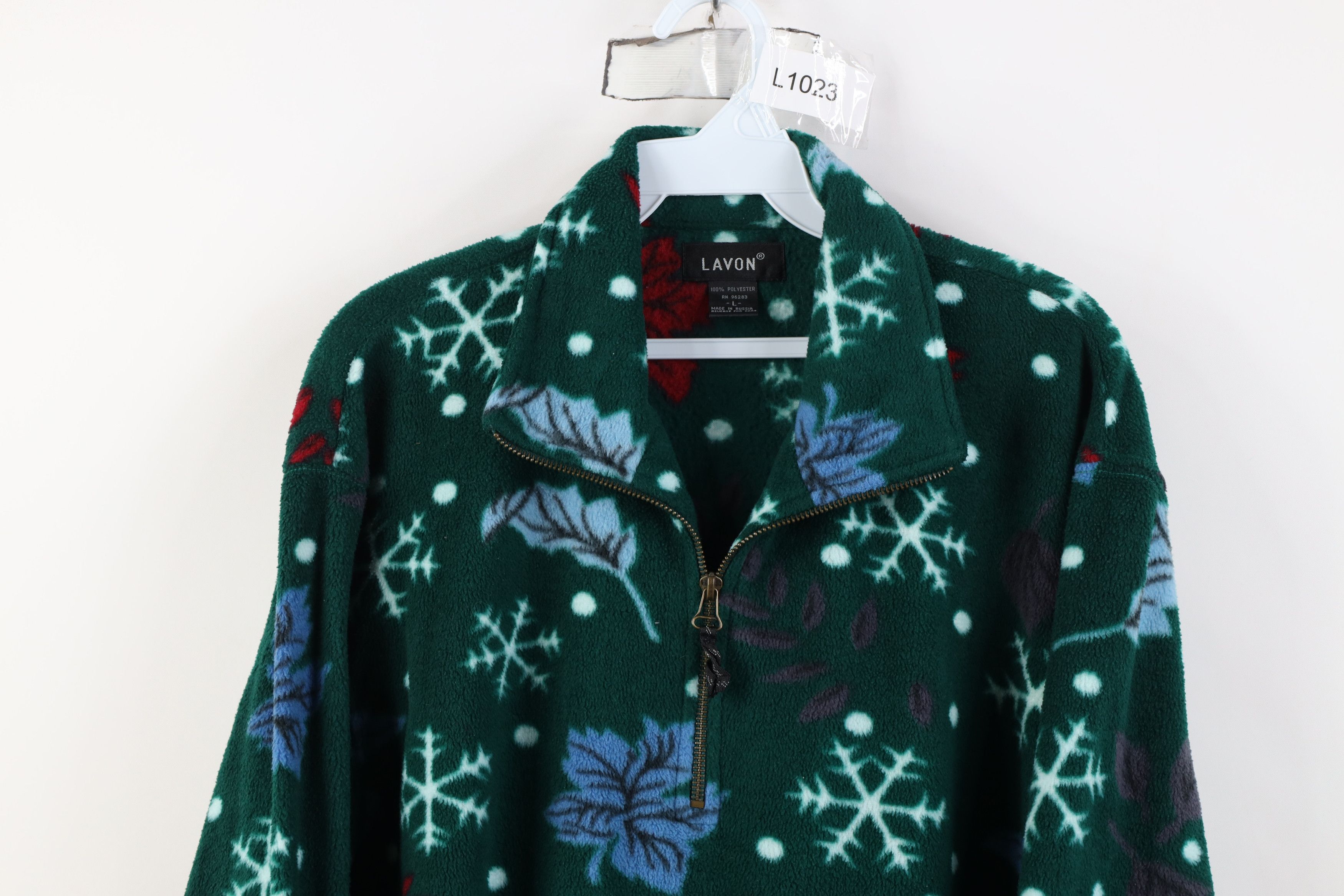 Vintage Vintage 90s Streetwear Leaf All Over Print Fleece Sweater Size L / US 10 / IT 46 - 2 Thumbnail