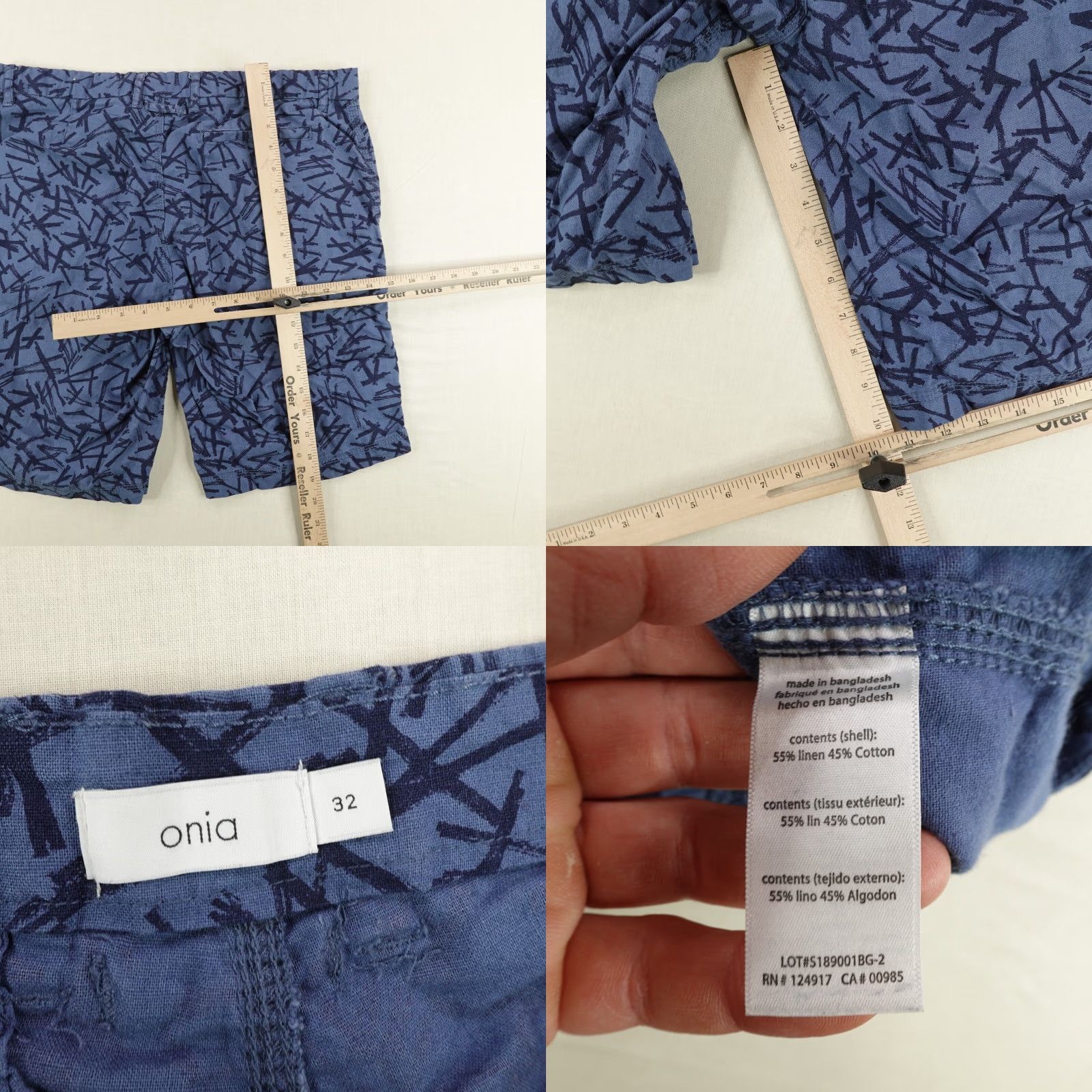 Onia VINTAGE Onia Shorts Men's 32 Blue Geometric Chino Linen Blend Flat Front 11in Inseam Summer Beach Mens Size US 34 / EU 50 - 8 Thumbnail