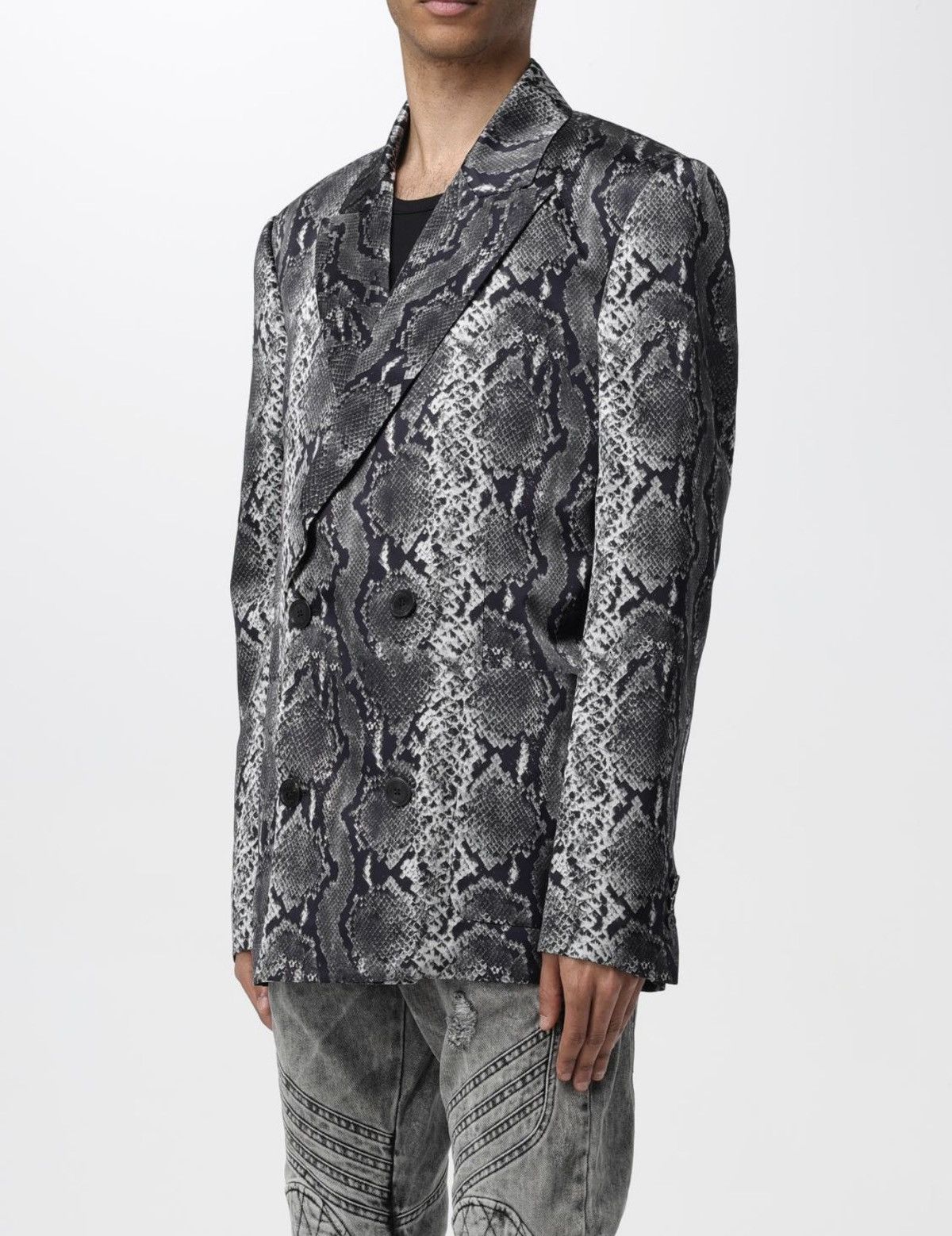 Balmain Balmain Double Breasted Silk Snake Print Blazer Jacket Sz 56 Size 54R - 3 Thumbnail