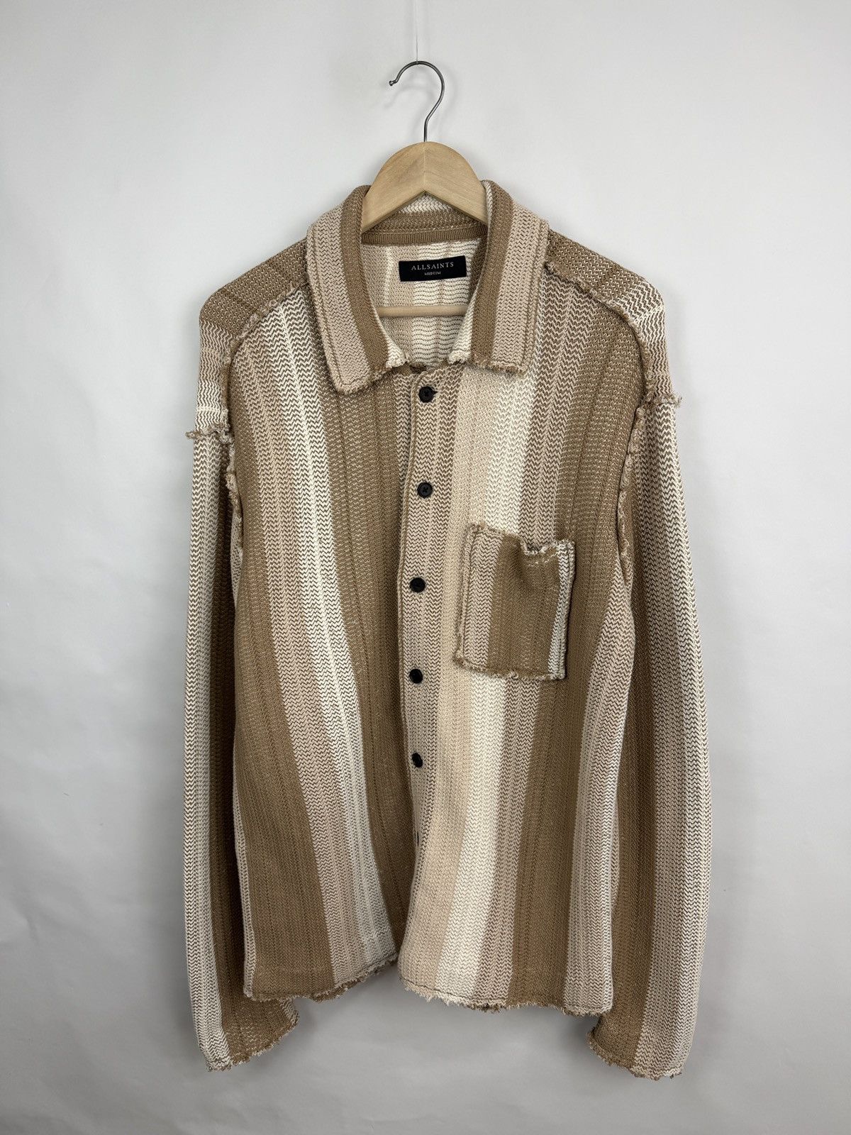 Allsaints 🇬🇧 Allsaints Knit Shirt Stripe Sweater Button Up Rare Retro Size US M / EU 48-50 / 2 - 9 Thumbnail