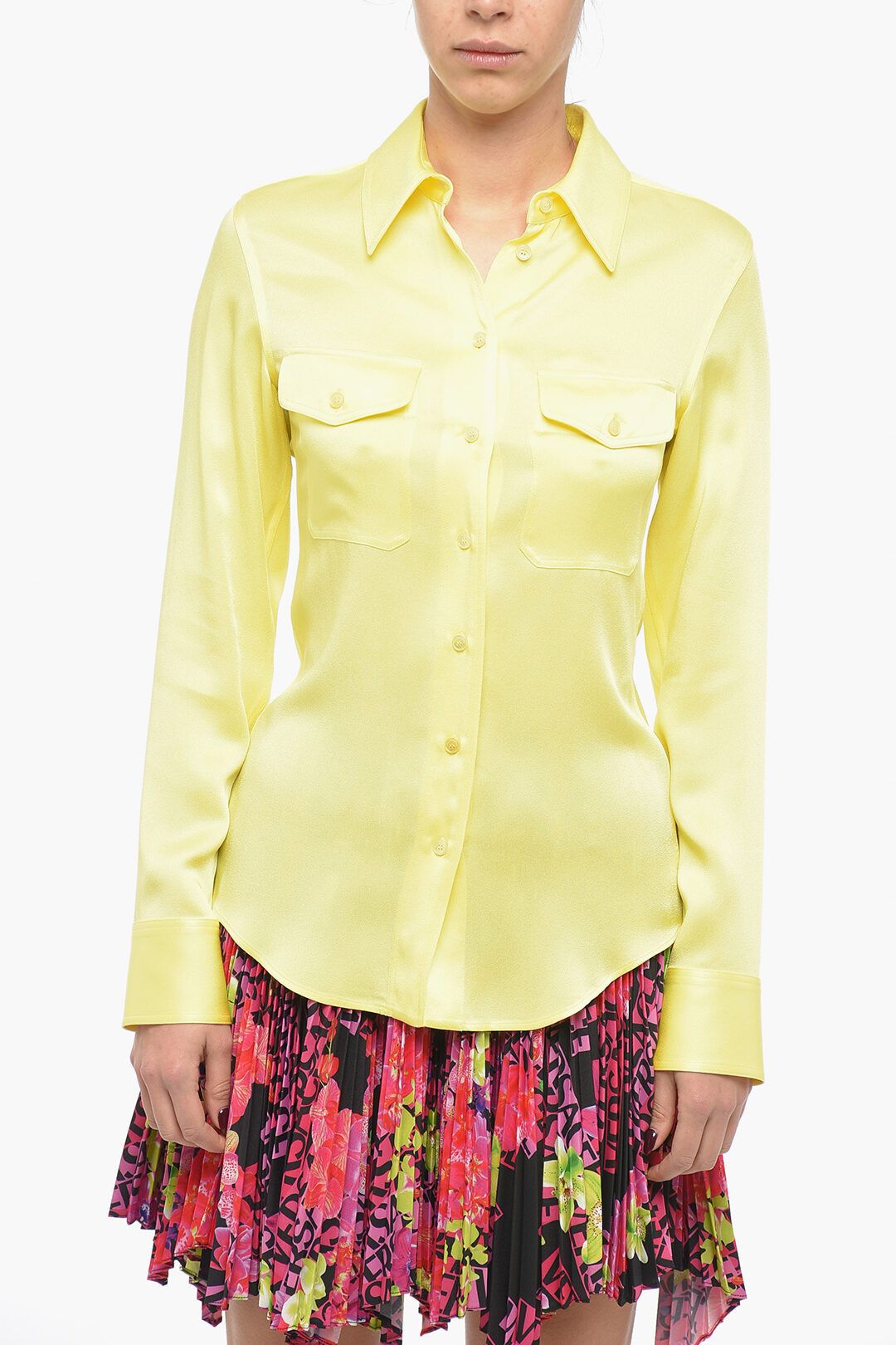 Stella McCartney og1mm0824 Satin Shirt With Utility Pockets in Yellow Size S / US 4 / IT 40 - 1 Thumbnail