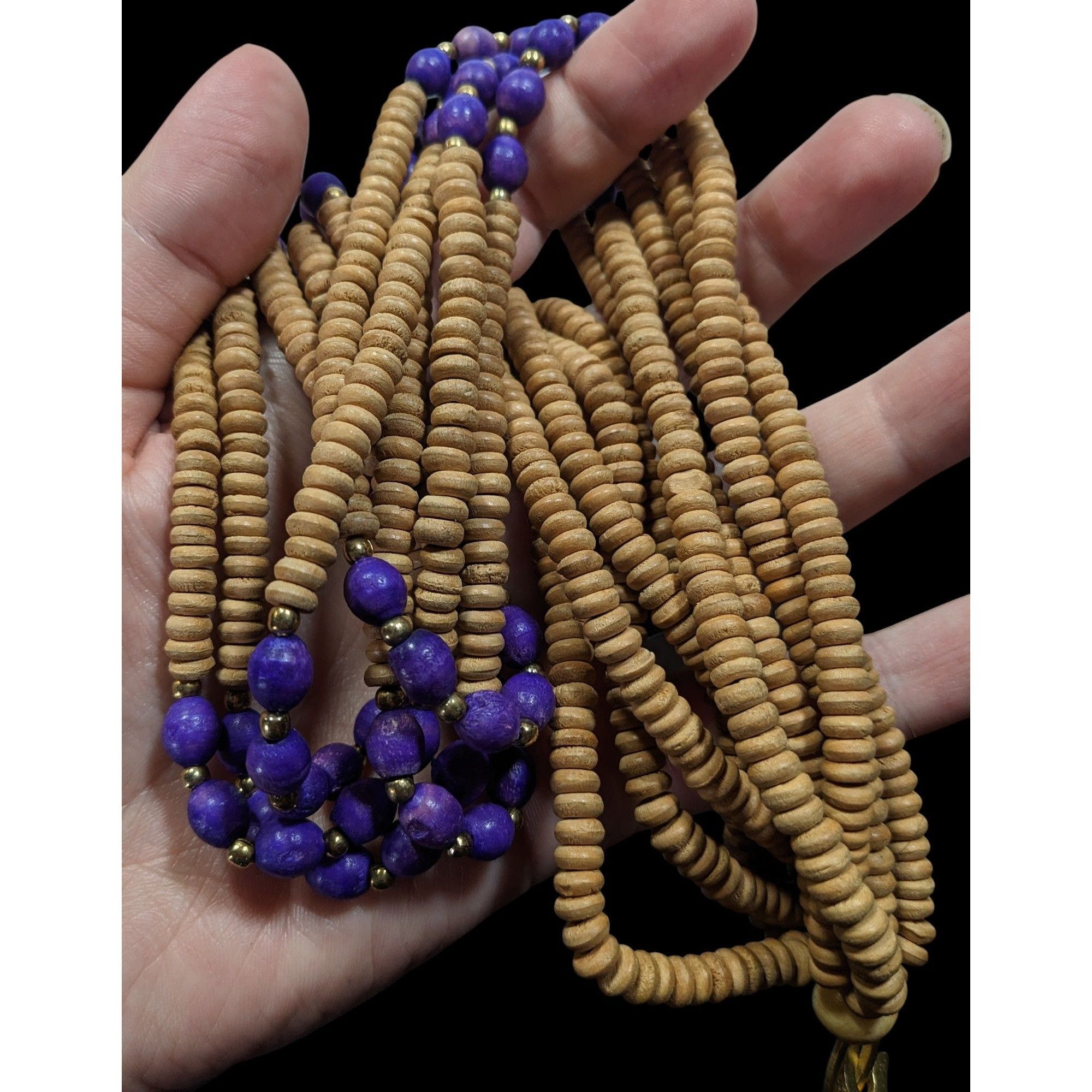 Other Vintage Handmade Tan And Purple Layered Wooden Beaded Neckla Size ONE SIZE - 3 Thumbnail