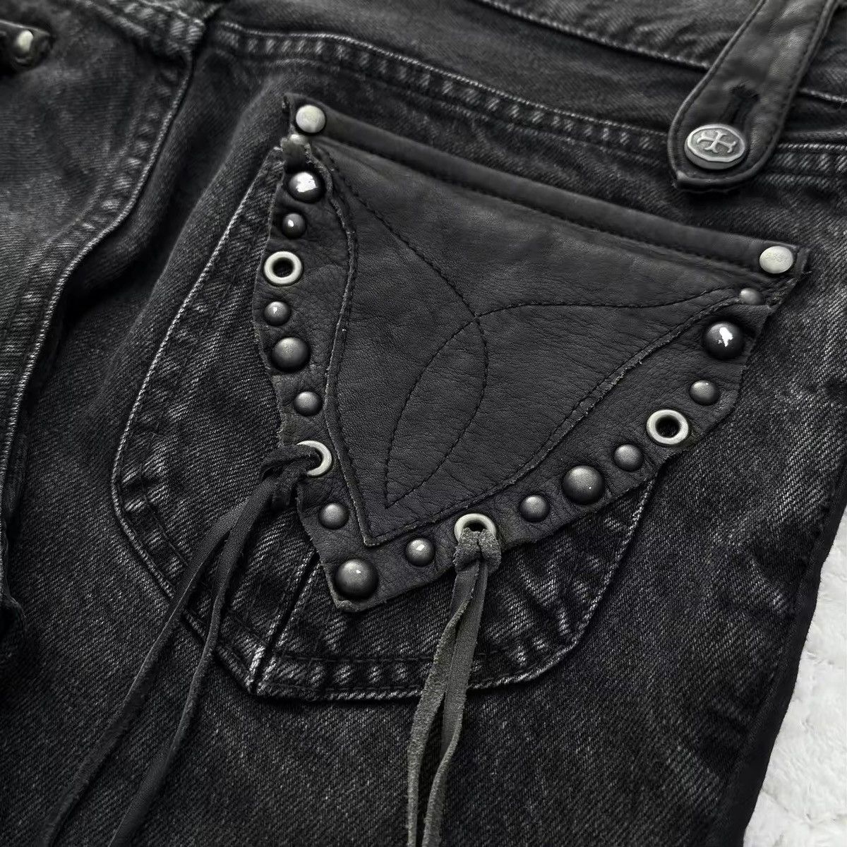 Jean Washed Design Punk Loose Gothic Printed Jeans Size US 35 - 6 Thumbnail