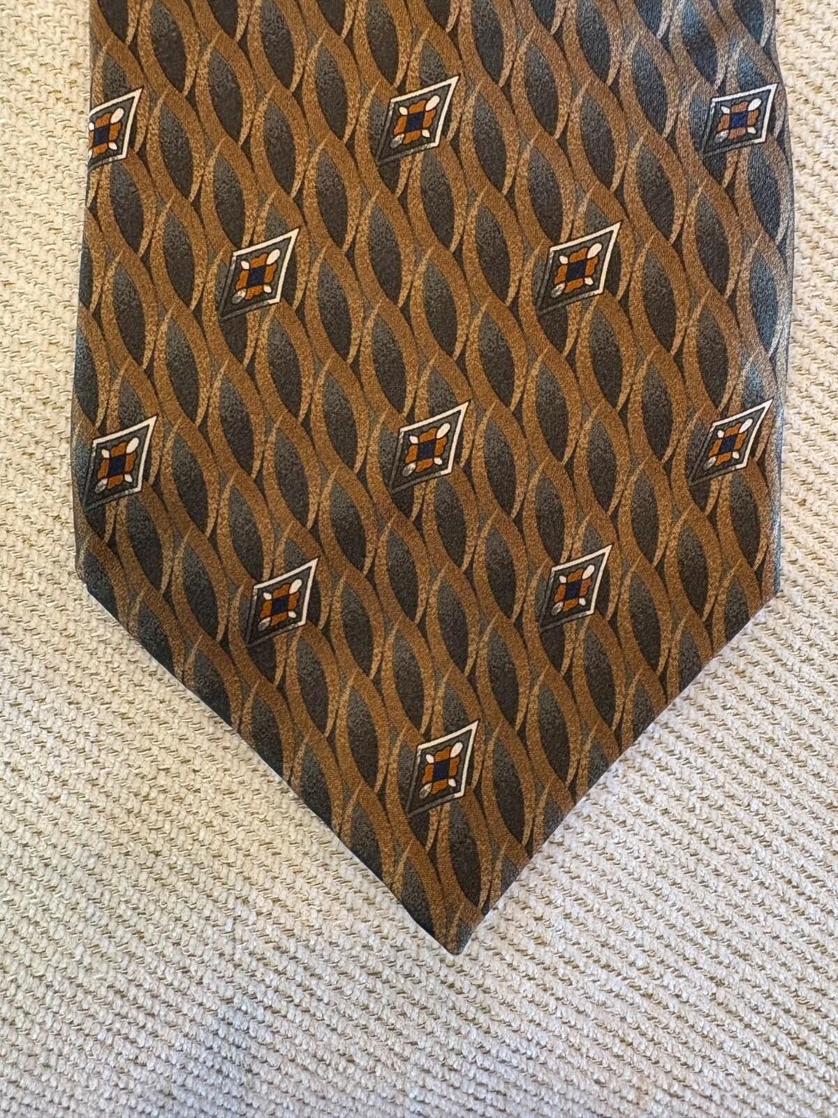 Carlo Palazzi Carlo Palazzi Couture Silk Tie Gold Charcoal Made in USA Vtg Size ONE SIZE - 7 Thumbnail