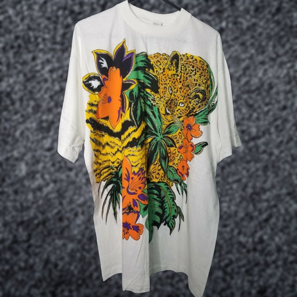 Vintage VINTAGE 80s Mens XL Jaguar Cheetah Tropical Floral Glitter T Shirt Single Stitch Pro Ace Size US XL / EU 56 / 4 - 1 Thumbnail