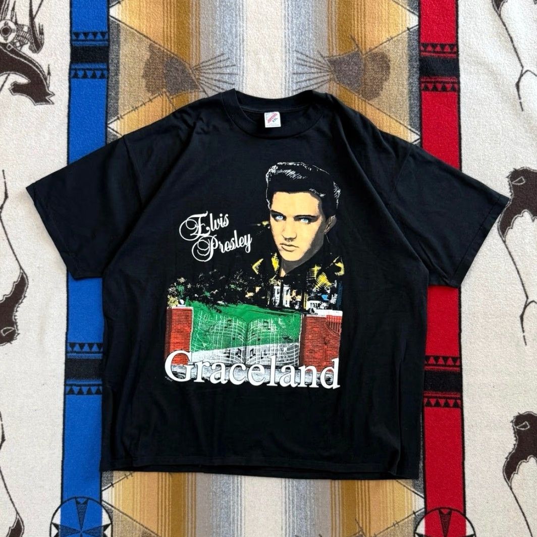 Jerzees VINTAGE 90s Elvis Presley Graceland T-Shirt Jerzees 2XL Black Men Short Sleeve Music Shirt Size US XXL / EU 58 / 5 - 2 Thumbnail