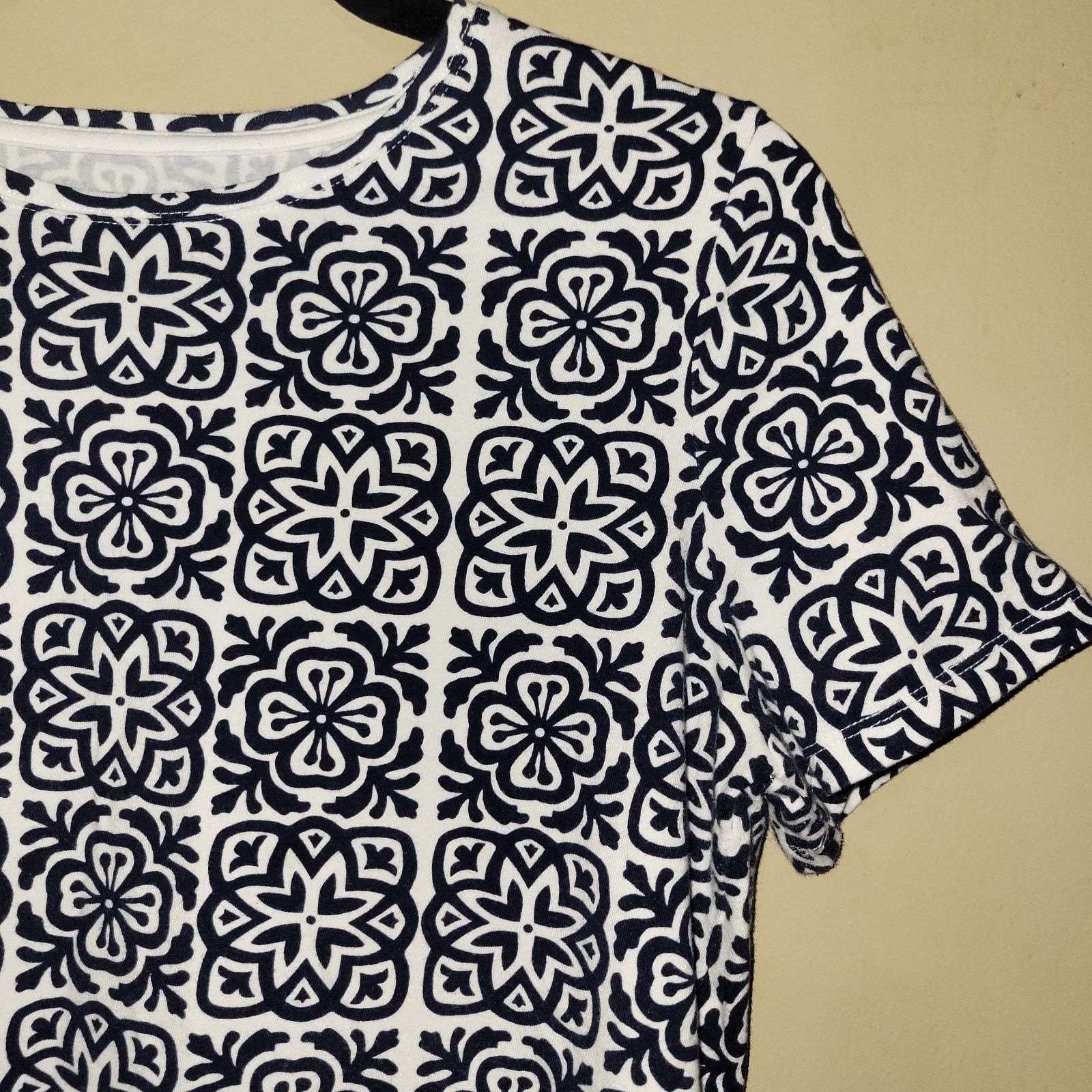 Robert Talbott Talbots Navy White Print Scalloped Neck M/P Size M / US 6-8 / IT 42-44 - 9 Thumbnail