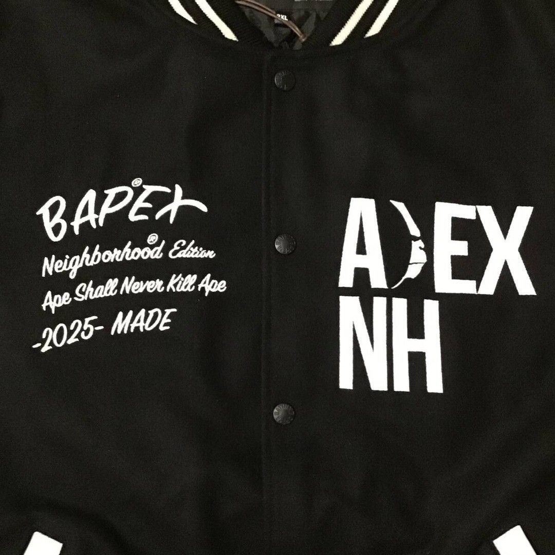 Bape × Neighborhood 🔥2XL🔥 NEIGHBORHOOD × BAPE leather sleeve varsity jacket APE Size US XXL / EU 58 / 5 - 4 Thumbnail