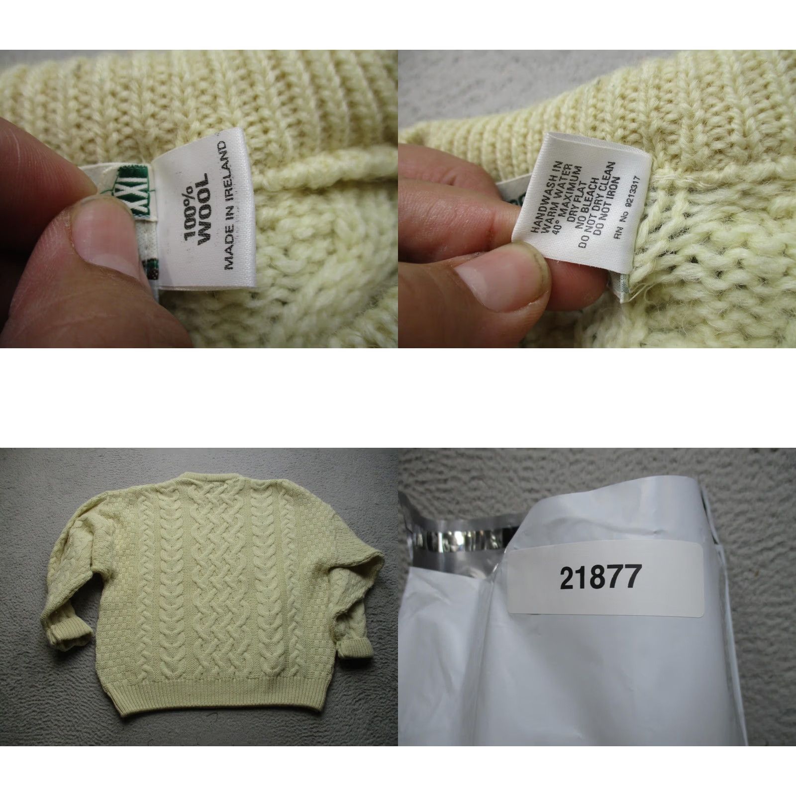 Vintage Aran Crafts Sweater Mens 2XL White Wool Cable Knit Crewneck Ireland Fisherman Size US XXL / EU 58 / 5 - 8 Thumbnail