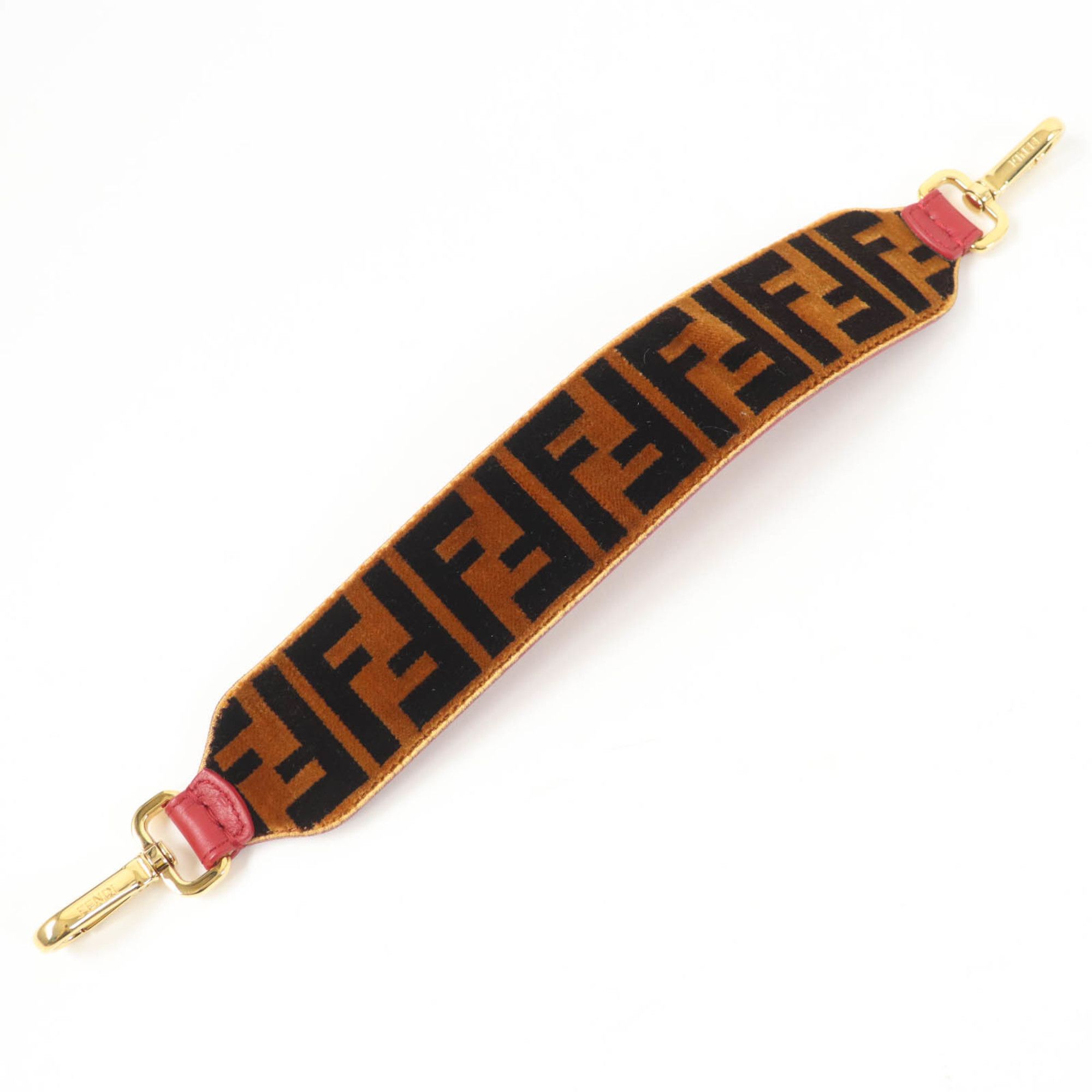 FENDI Mini Strap You Velvet Shoulder Bag with FF Logo and Zucca Pattern, Leather Accents, Brown Red, Made in Italy, Women's