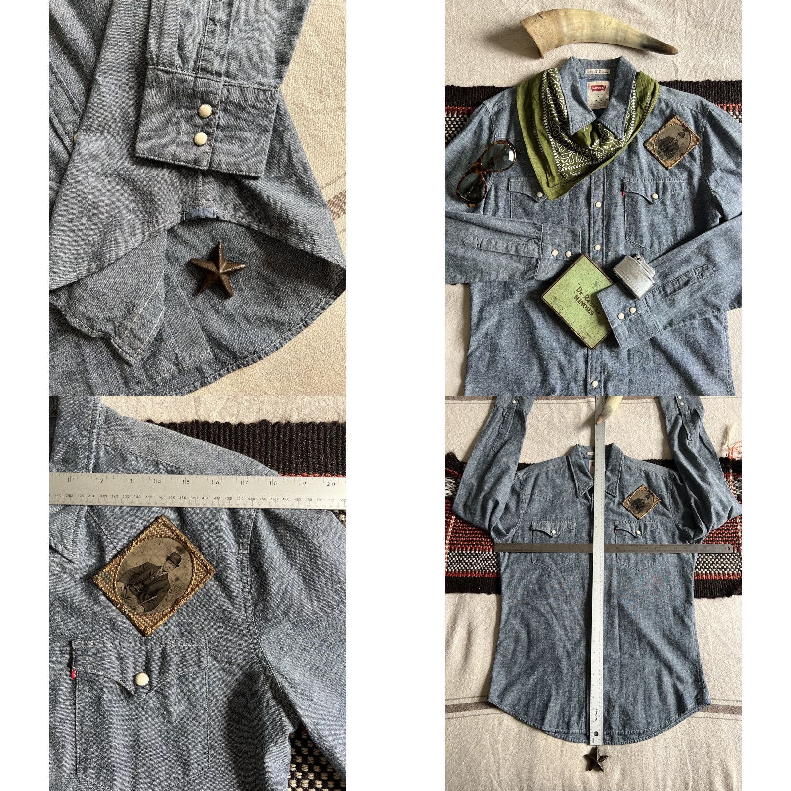 Levi's VINTAGE LEVIS Chambray Barstow Western Shirt M 2014 Pearl Snaps Mint Blue Solid Mens Regular Size US M / EU 48-50 / 2 - 8 Thumbnail