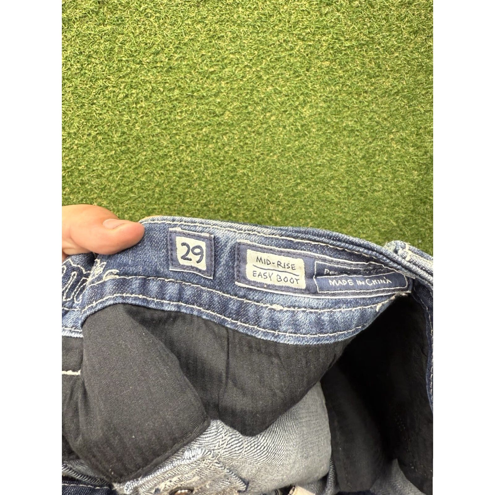 Miss Me VINTAGE Miss Me Jeans Womens 29 Blue Mid Rise Easy Boot Medium Wash Studded Buckle Bling Size 29" - 4 Thumbnail