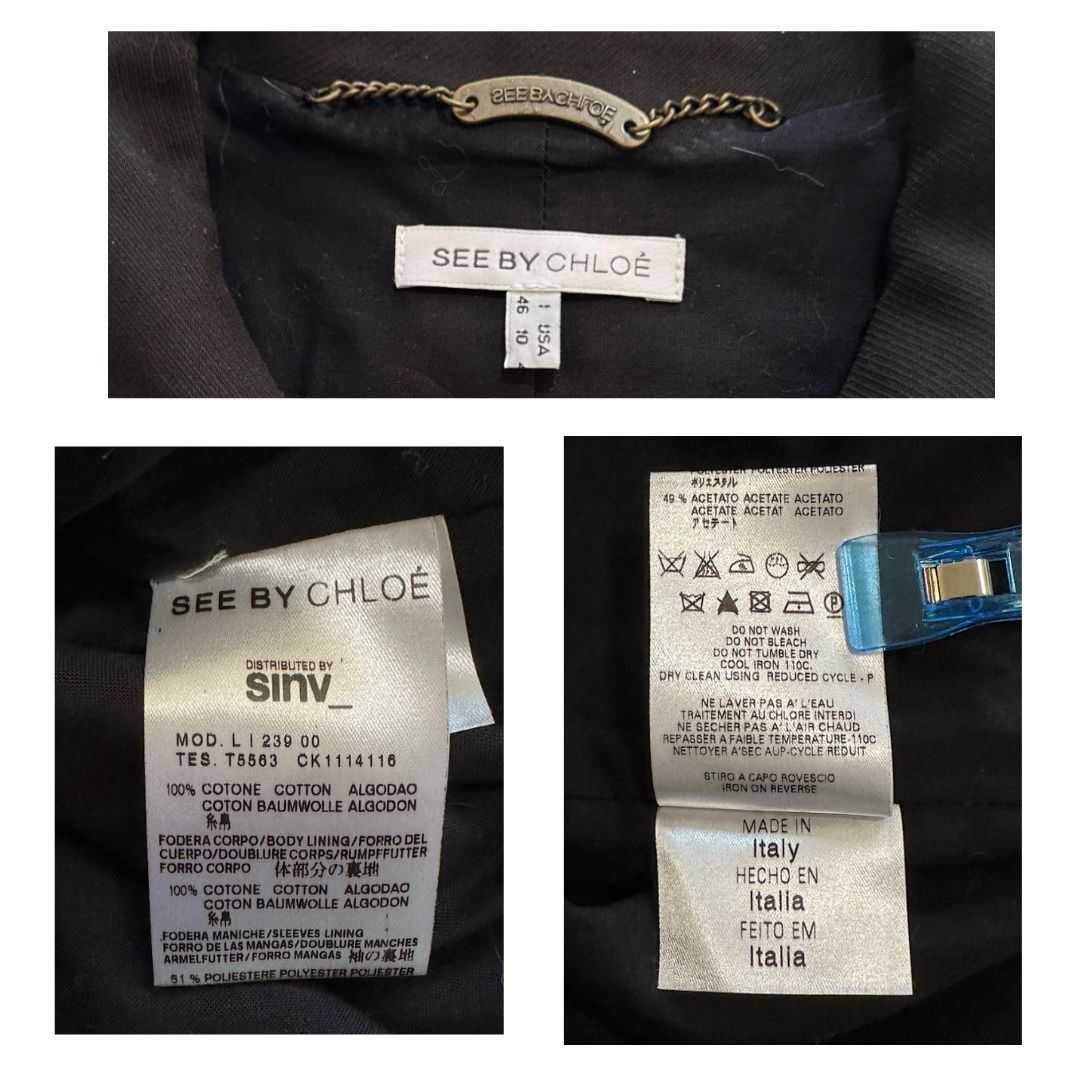 See by Chloe See by Chloe Black Cotton Pea Coat/Jacket, Size US10/Italy 4 Size L / US 10 / IT 46 - 4 Thumbnail