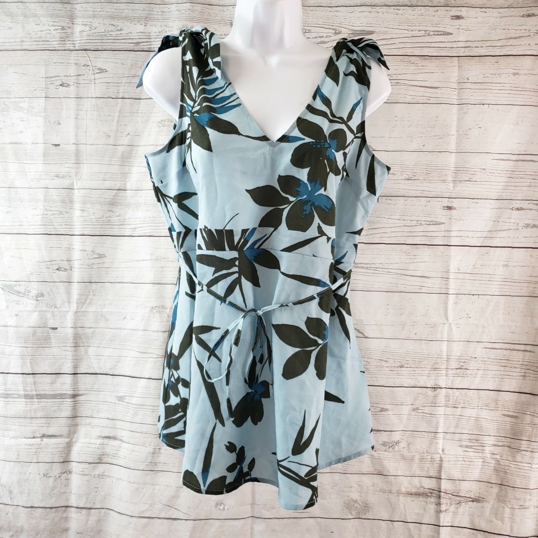 Vintage Motherhood Maternity Womens Floral Top Sleeveless V-Neck Blue Sz Medium Shirt Womens Size M / US 6-8 / IT 42-44 - 2 Thumbnail
