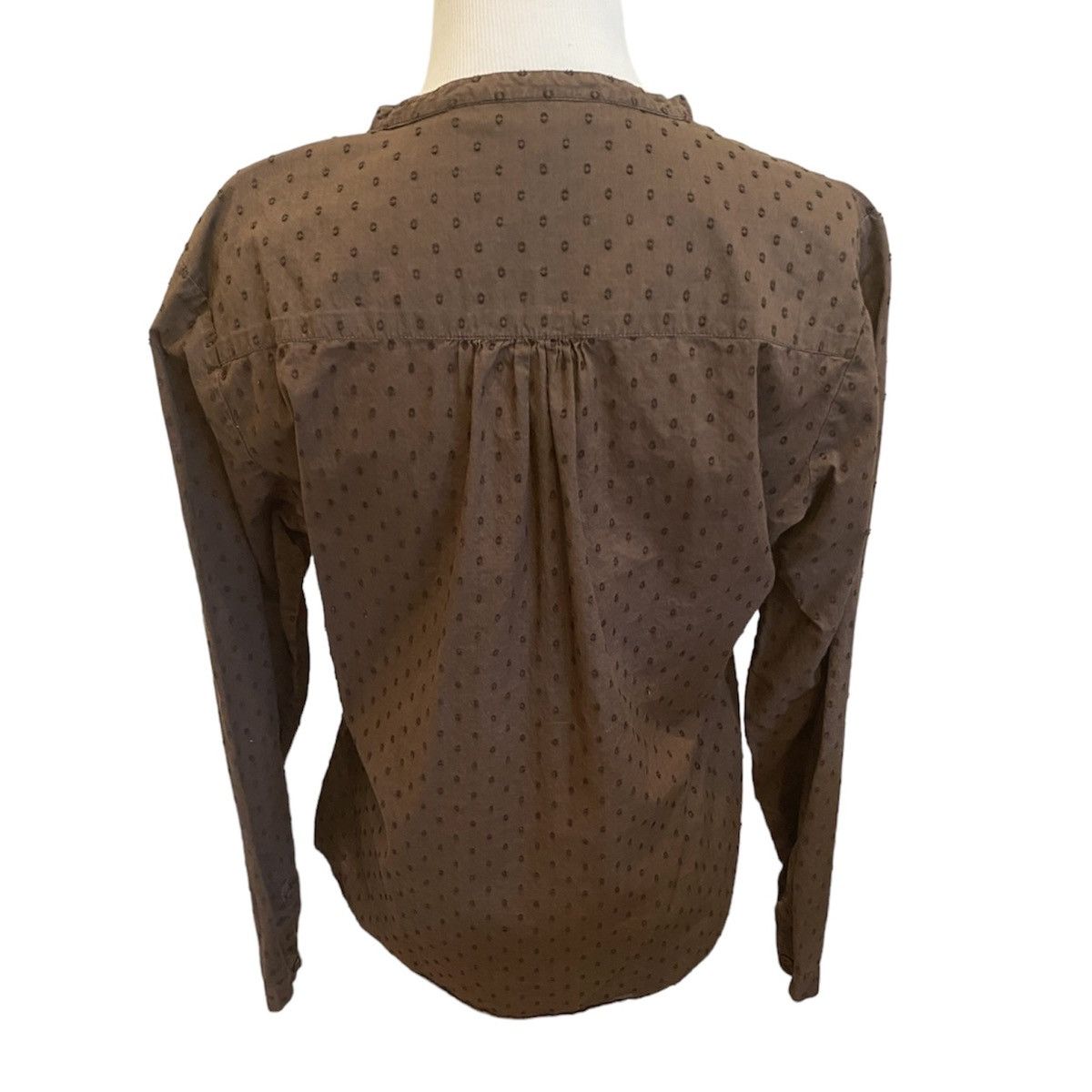 Boden Retro Boden Swiss Dot Ruffle Pleat Popover Button Down Brown Size XL / US 12-14 / IT 48-50 - 3 Thumbnail