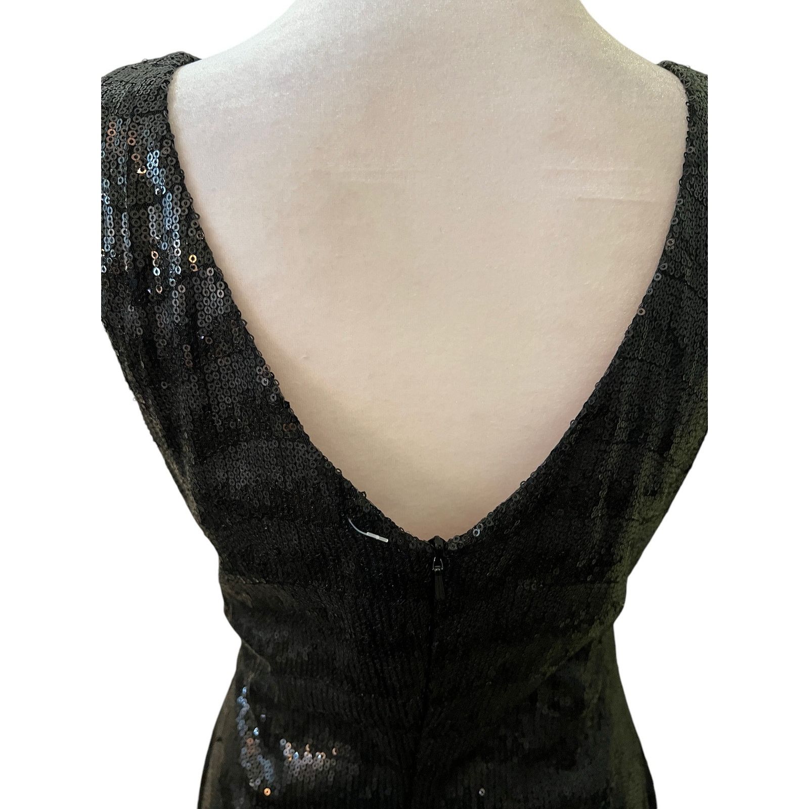 Meister Vtg David Meister Blk Sequins Dress Sleeveless Low V-Neck 6 Size M / US 6-8 / IT 42-44 - 7 Thumbnail