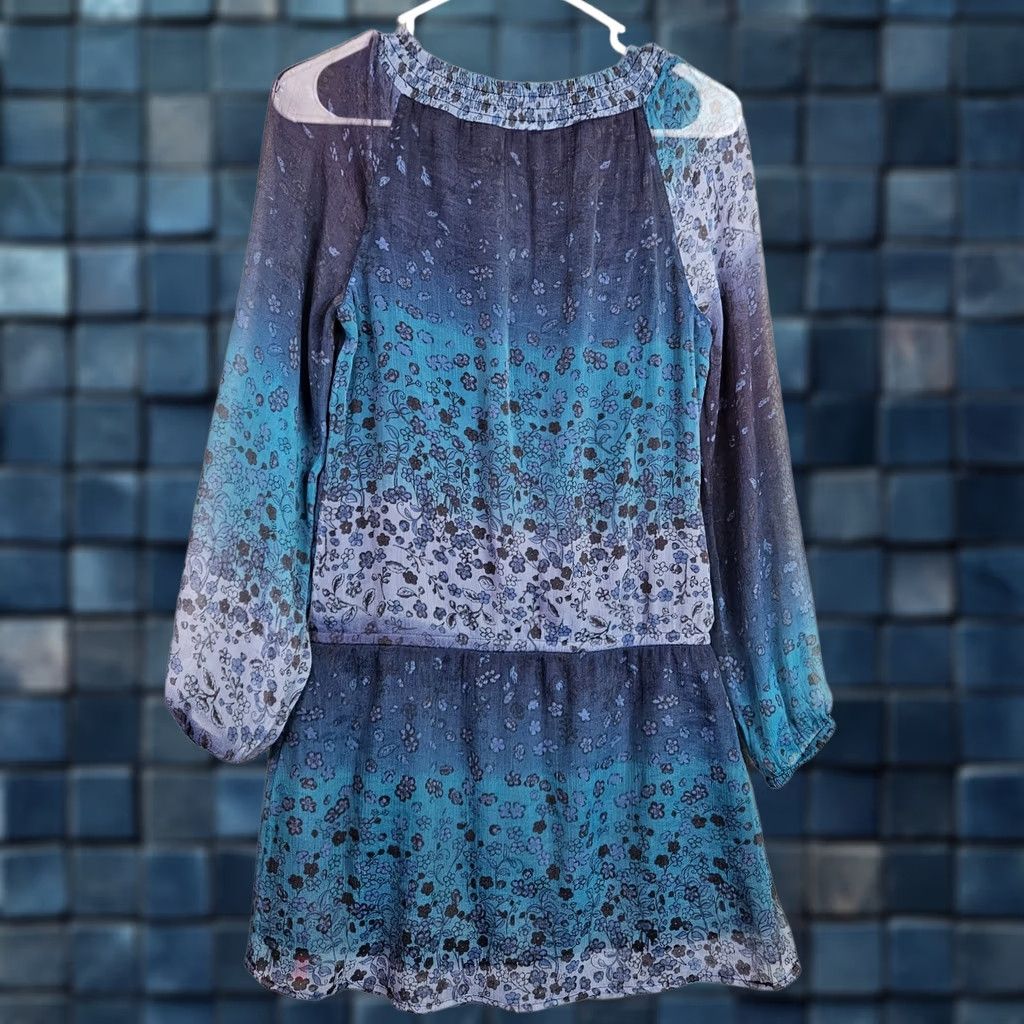 Esprit EDC by Esprit Floral Chiffon Dress Women's XS Blue Floral Stud Detail Boho A-Line Casual 3/4 Sleeve Size XS / US 0-2 / IT 36-38 - 1 Thumbnail