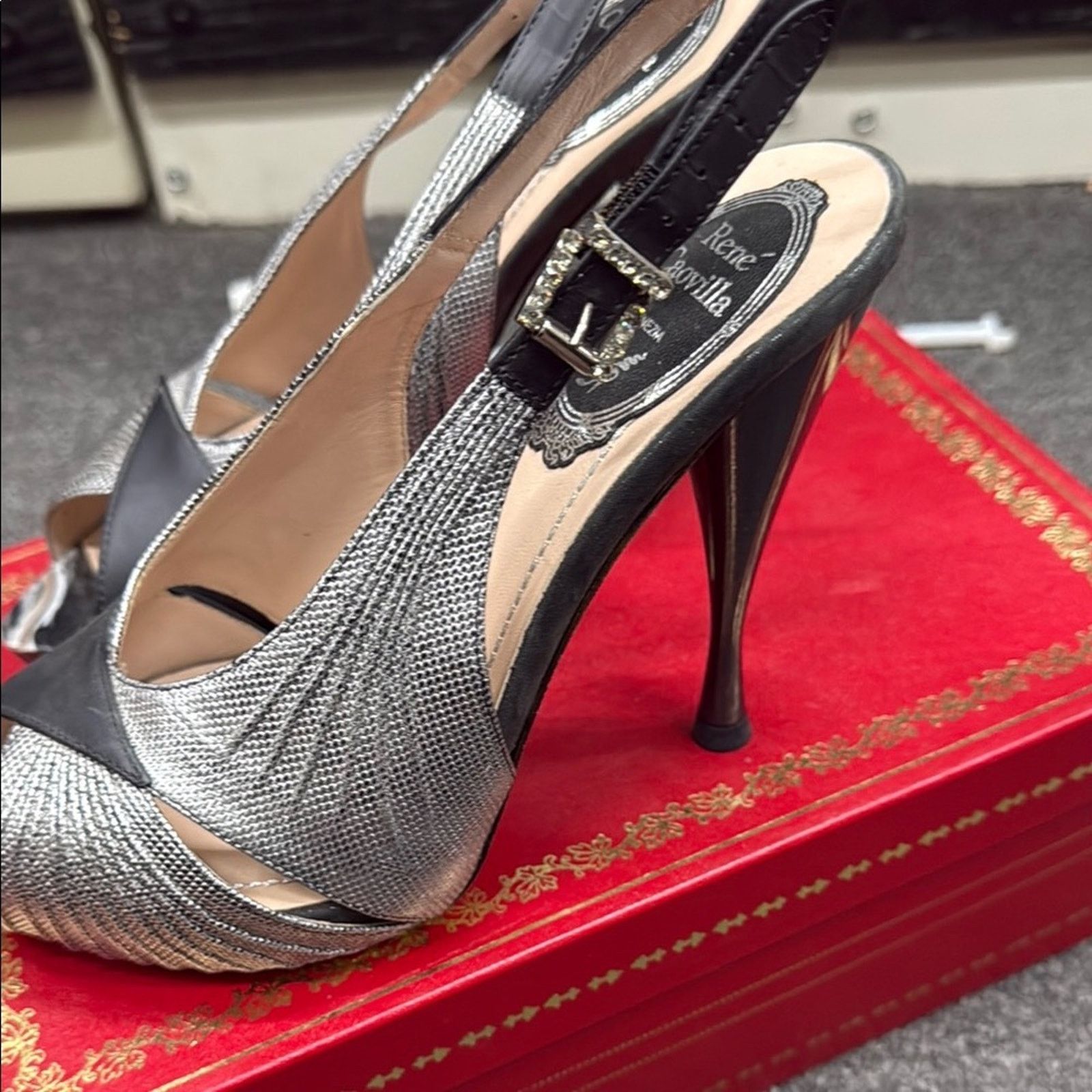Rene Caovilla NWT Rene Caovilla Black Silver Slingback Heels Size 36 US 6 Size US 6 / IT 36 - 5 Thumbnail
