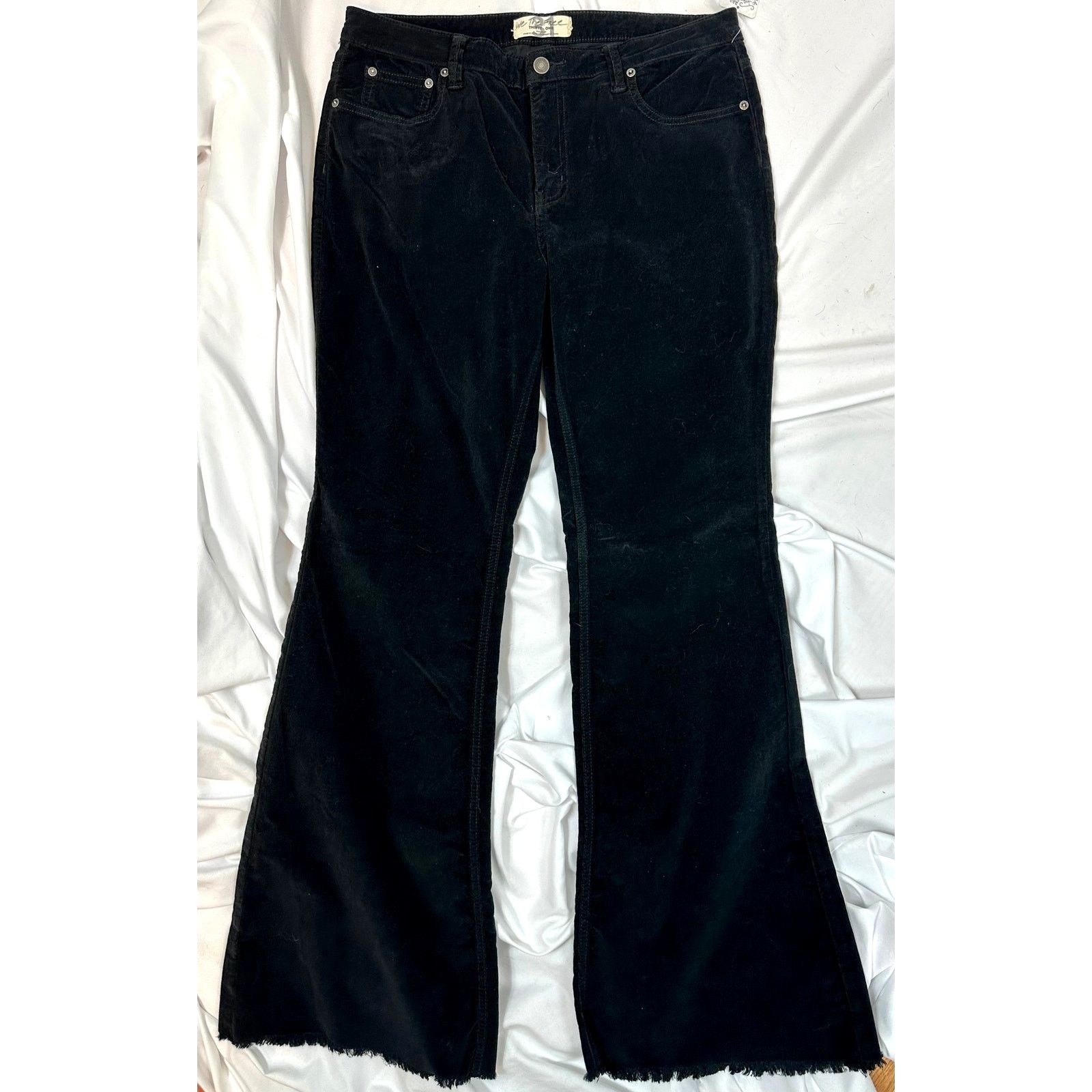 Free People Free People Corduroy Raw Hem Flare Jeans Black Noir 31 Size 31" - 2 Thumbnail