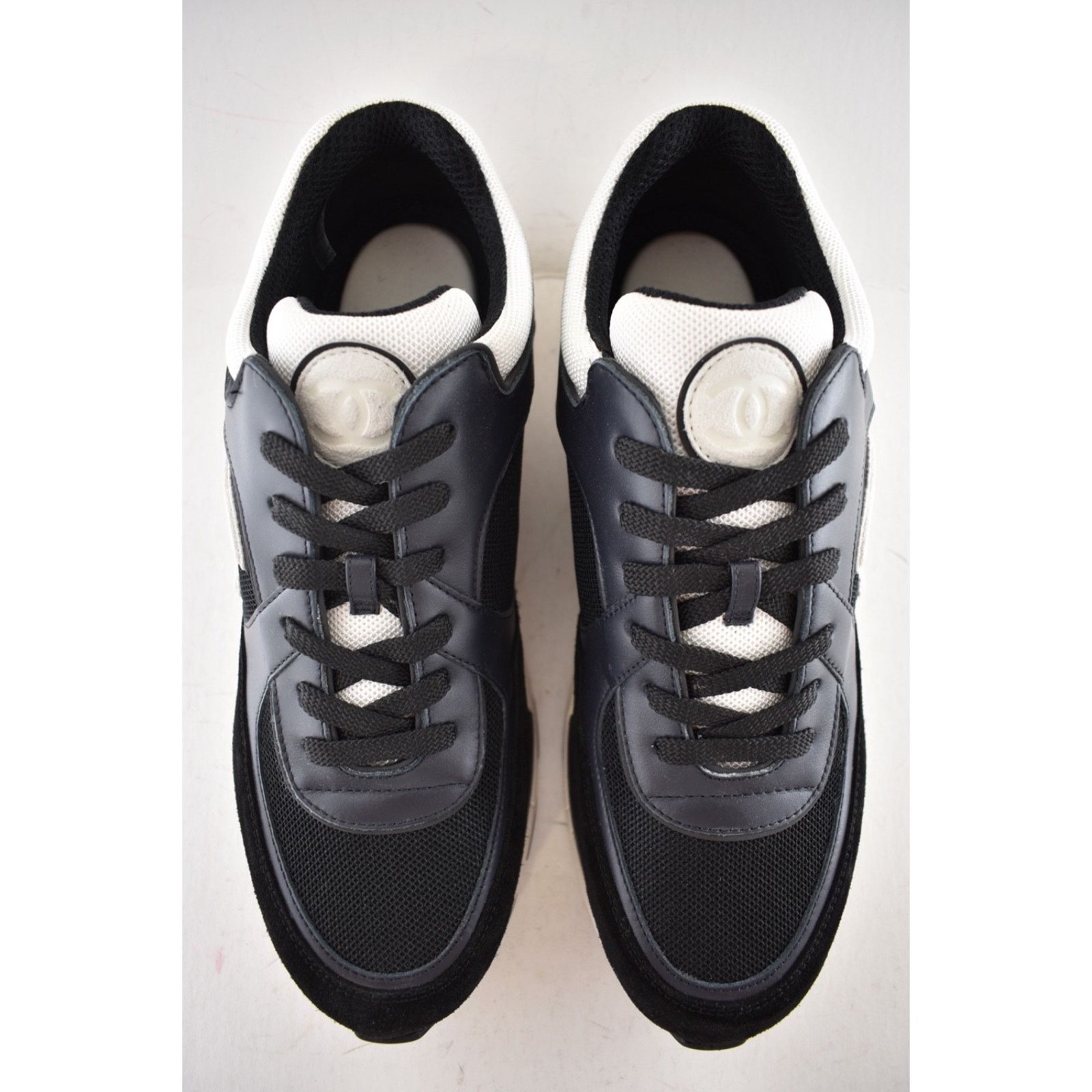 Chanel Mens Navy Blue Black White CC Logo Low Top Trainer Sneakers Size US 11 / EU 44 - 9 Thumbnail