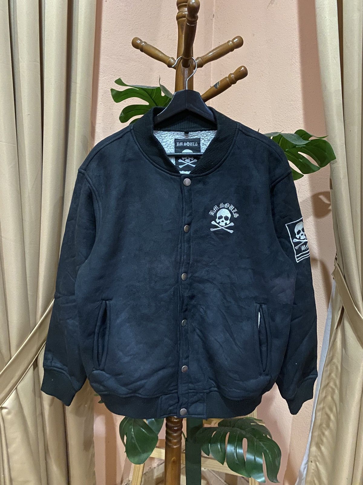 Japanese Brand BM SOULS Black Varsity Skull Jacket Sherpa Streetwear Punk Size US L / EU 52-54 / 3 - 1 Thumbnail